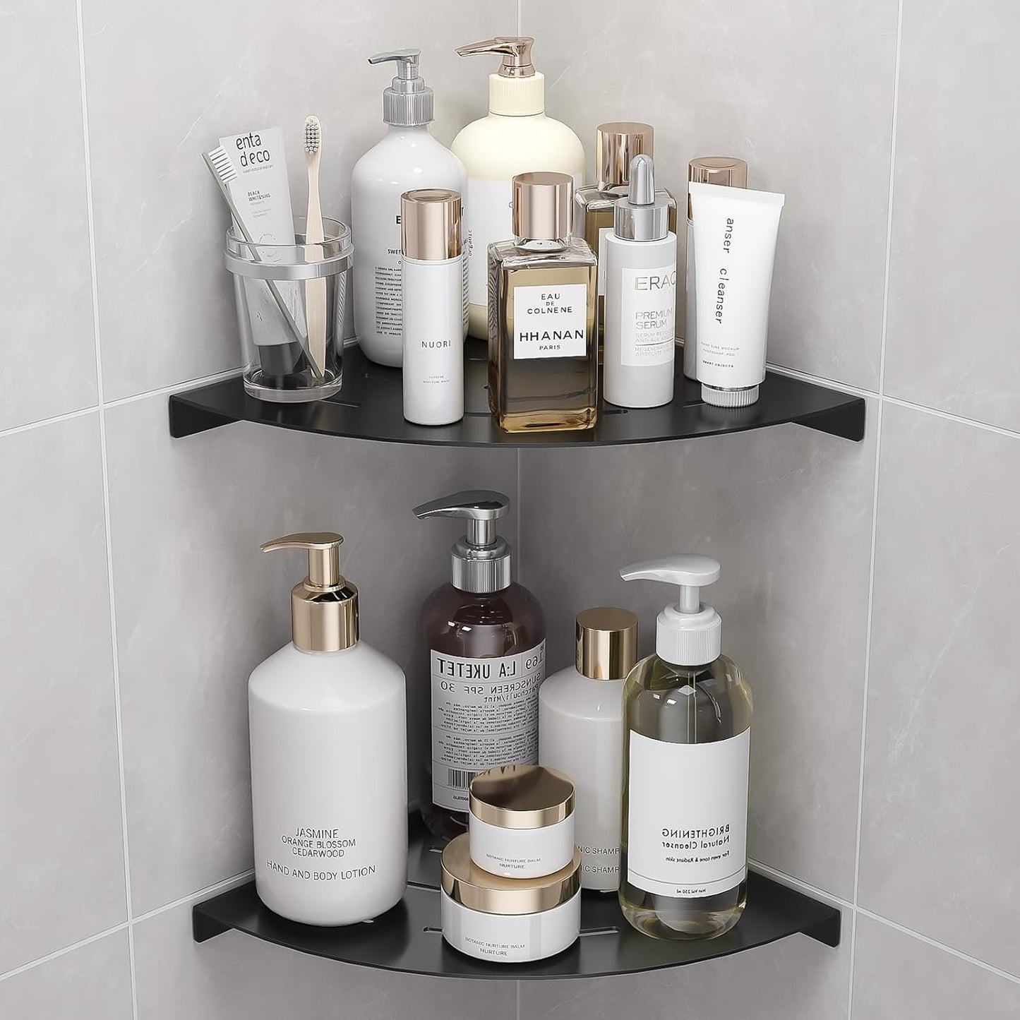 2 Pack Corner Shower Shelves Load Capacity 40 lbs 304 Stainless Steel Shower Corner Shelf Will not Rust 8in Shower Shelf for Inside Shower Matte Black Drilling Installation