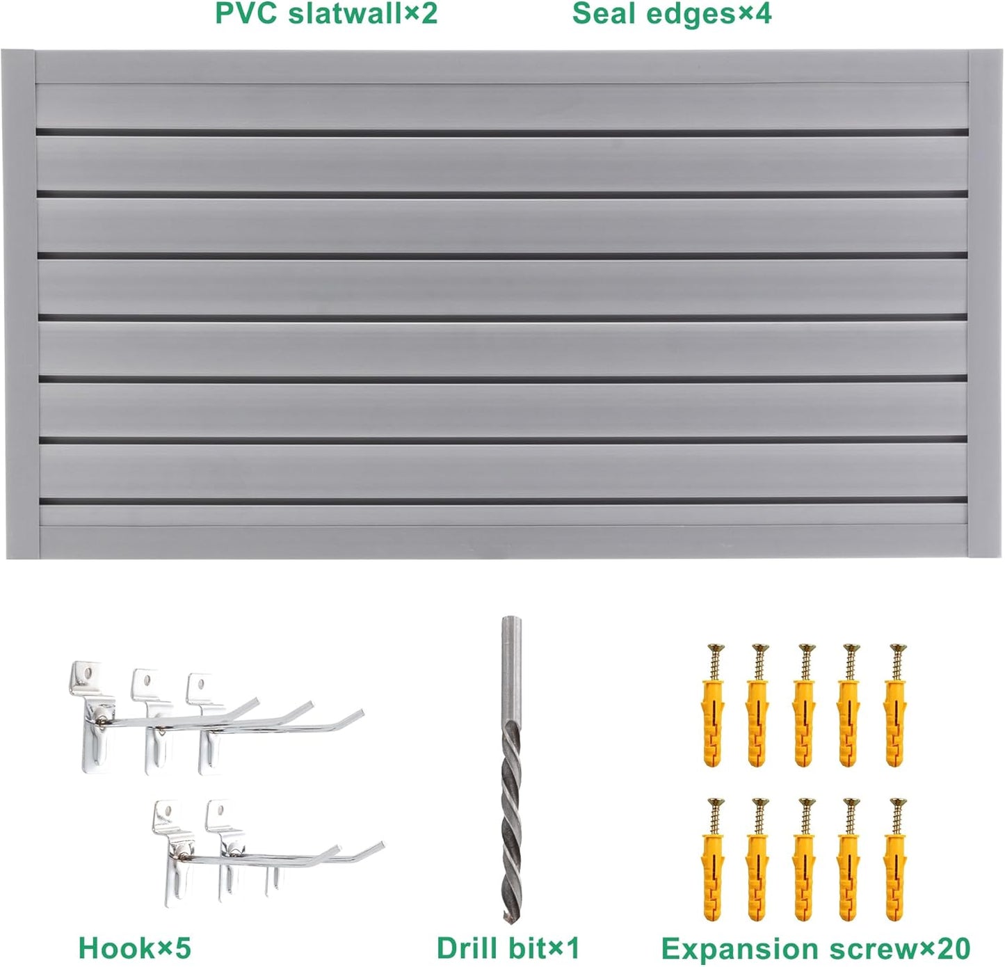 Slat Wall Paneling 4x2 FT, PVC SlatWall Panels Garage Organizer Storage System with Hooks & Accessories, Heavy Duty Wall Mounted Rack