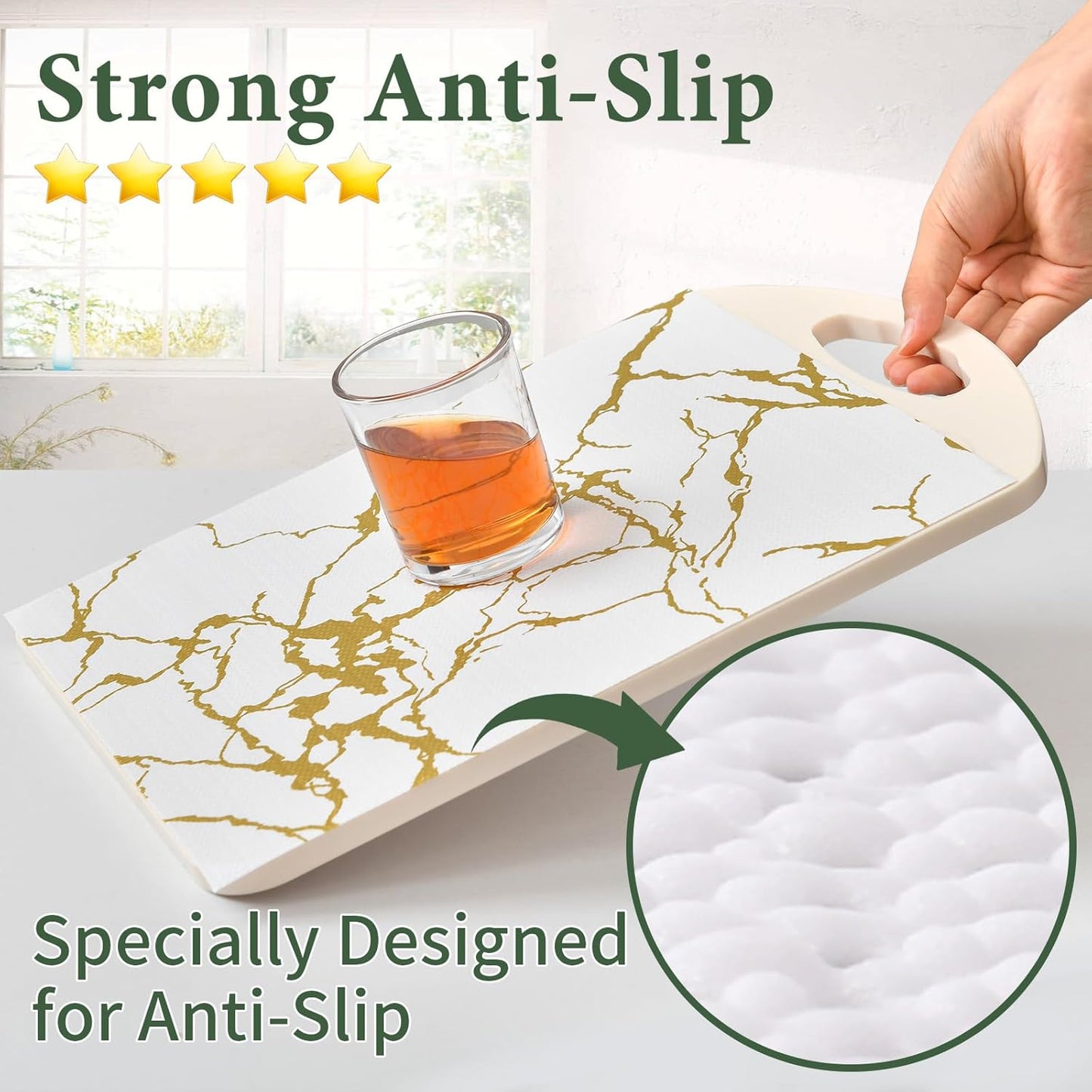 Drawer and Shelf Liner for Kitchen Cabinet Non Slip Waterproof Shelf Paper 17.5 in X 20 Ft Non Adhesive Refrigerator Liners Gold White Marble Easy Liners for Bathroom Cupboard