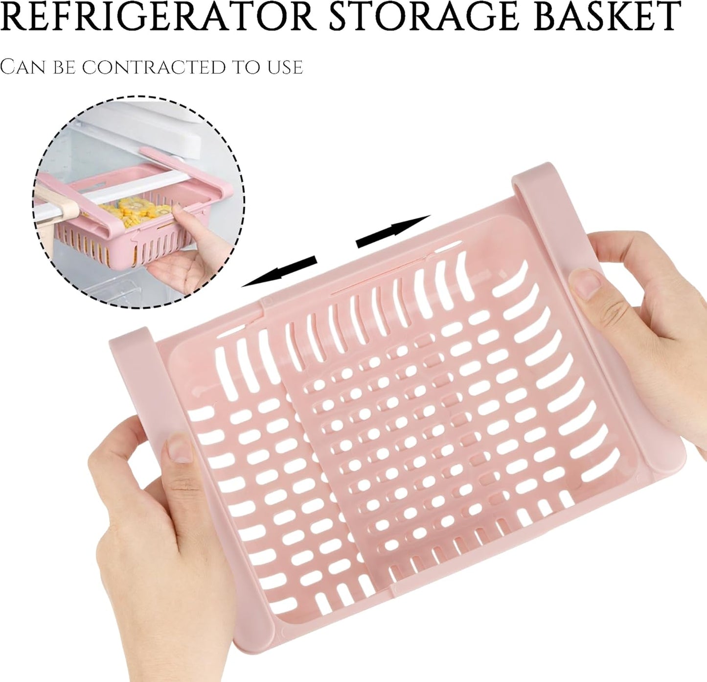 Refrigerator Drawer Organizer 2 Packs Retractable Drawer Refrigerator Storage Box, Unique Design Pull Out Storage Box, Sliding Shelves Refrigerators Hanging Organizer(Pink Khaki)