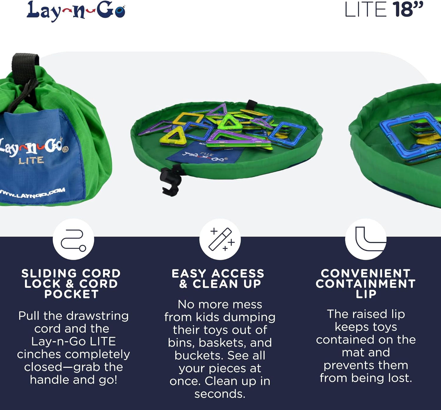 Lay-n-Go 2-in-1 Small Portable Drawstring Toys Storage Organizer and Play Mat for Room and Travel, Made for Kids and Toddlers with a Durable Patented Design