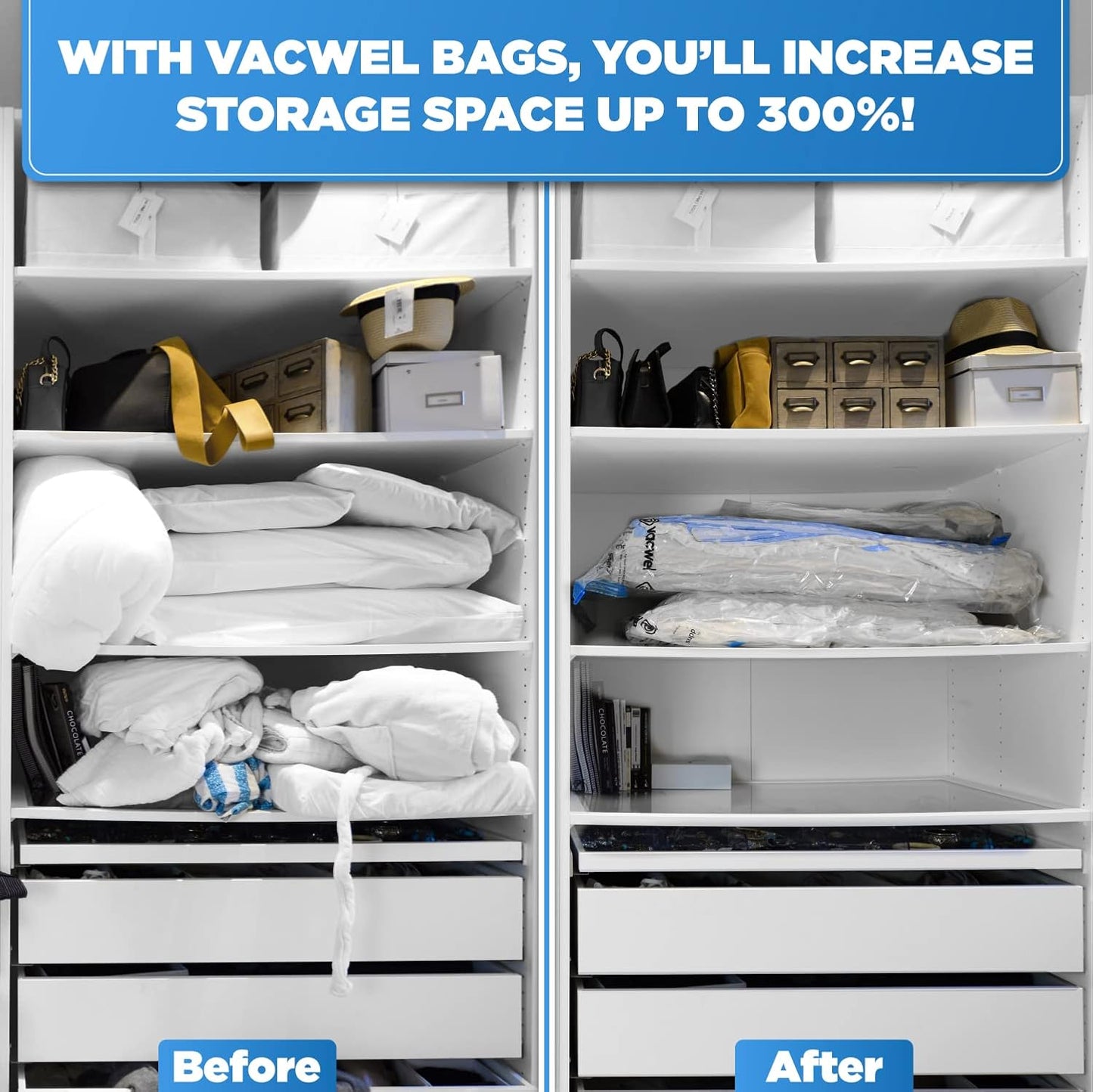 5-Pack XXL- Jumbo Space Vacuum Storage Bags for Clothing Storage - Vacuum Space Bags for Comforters, Blankets and Clothes - 5x XXL Size (47x35in)
