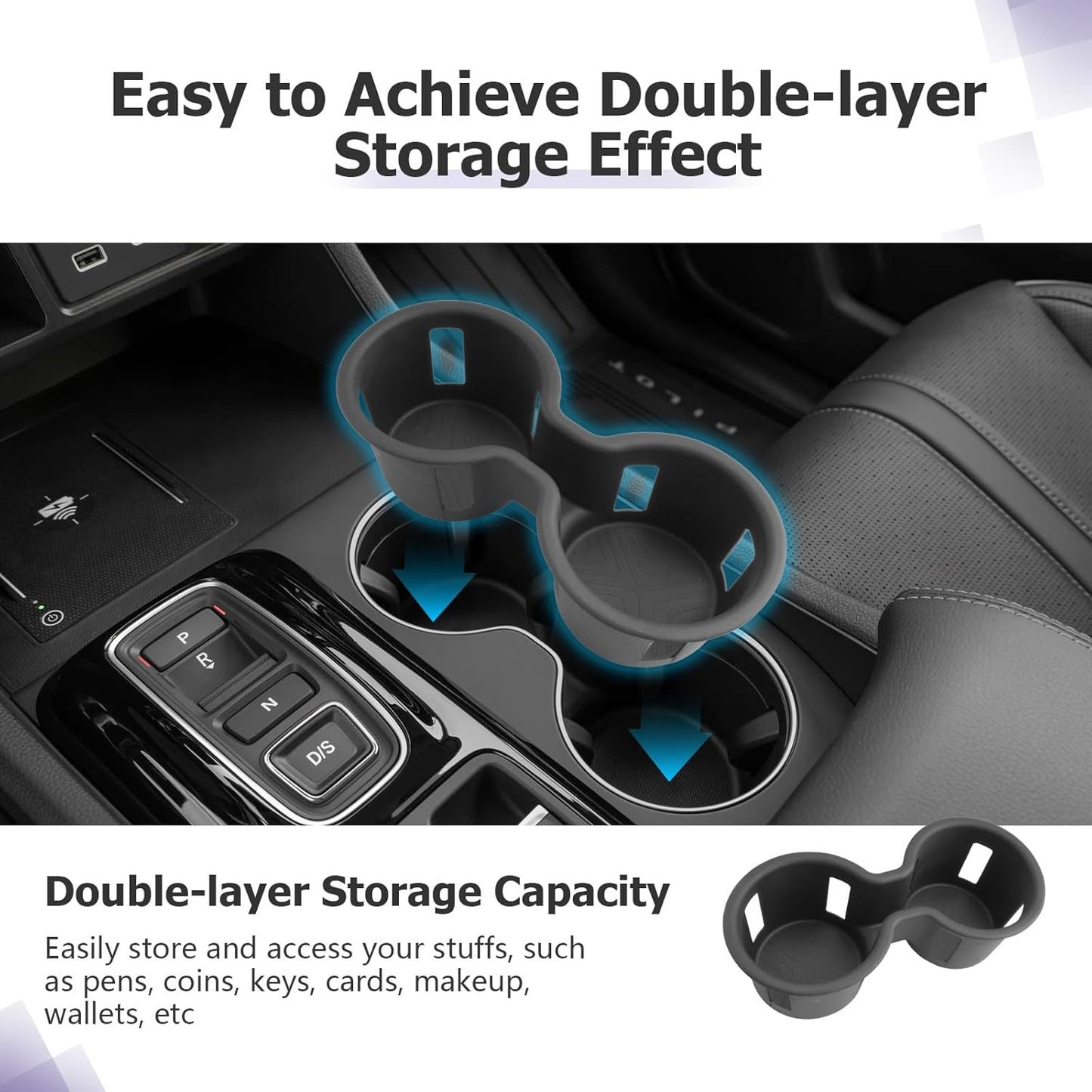 LUWU 2026 Passport Center Console Cup Holder Compatible with 2023 2024 2025 Pilot & 2026 Passport Interior Accessories Center Console Silicone Cup Holder Insert 2025 Pilot Accessories Black