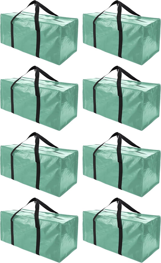 Extra Large Moving Bags with Zippers & Carrying Handles, Heavy-Duty Storage Tote for Space Saving Moving Storage, Fold Flat, Alternative to Box and Bin - 8 Pack, 40 Gal, Teal
