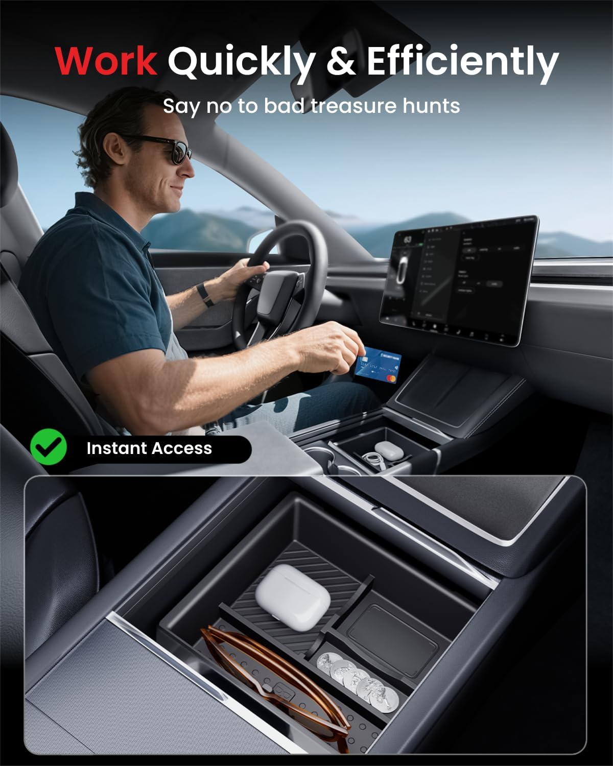 REEVAA 2026 Tesla New Model Y Juniper Accessories - Center Console Organizer [Maximized Space | OEM Fit & Noise-Free] 2-Layer Material, Fit for Model Y 2025-2026, 4PCS, Black