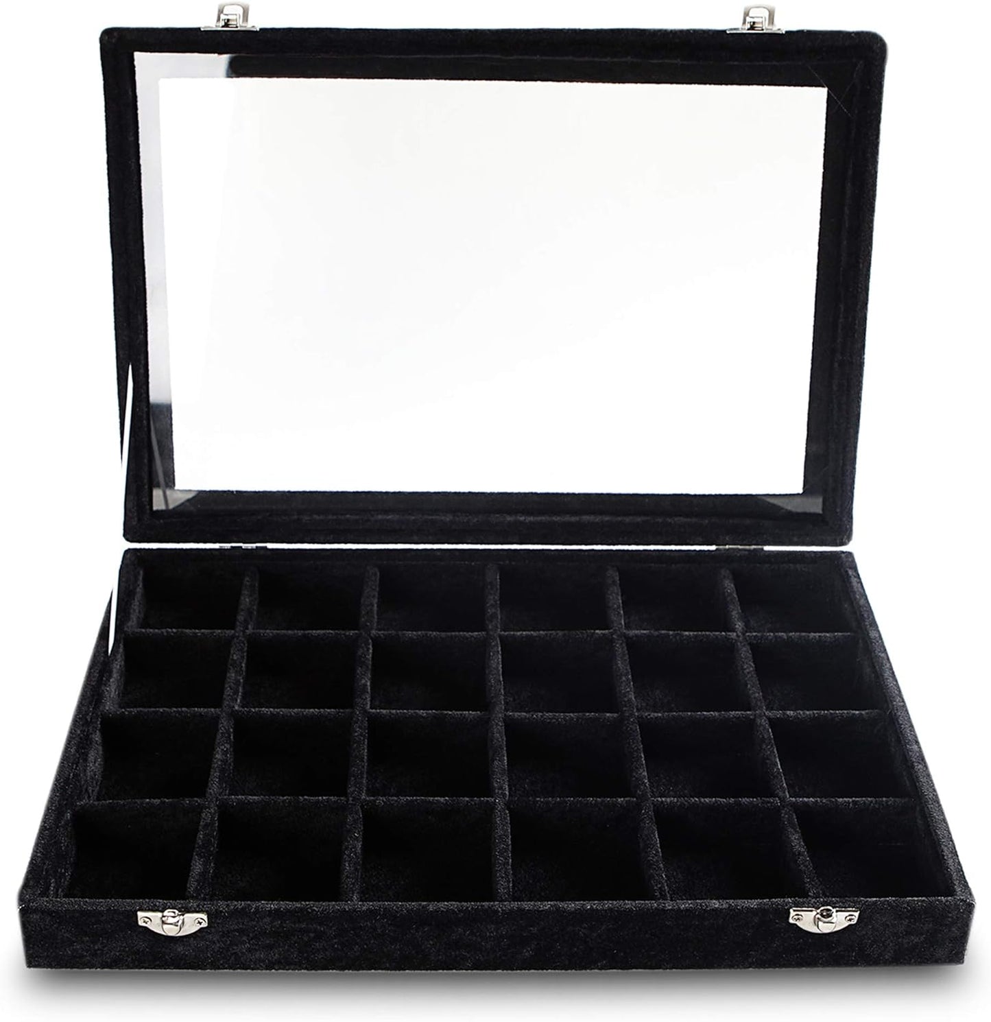 Frebeauty 24 Grid Earring Holder Organizer Tray, Jewelry Organizers and Storage for Drawer,Velvet Jewelry Display Storage for Earrings,Rings,Studs,10.5 x 6.5 x 1.2 Inches Gift for Women (Black)