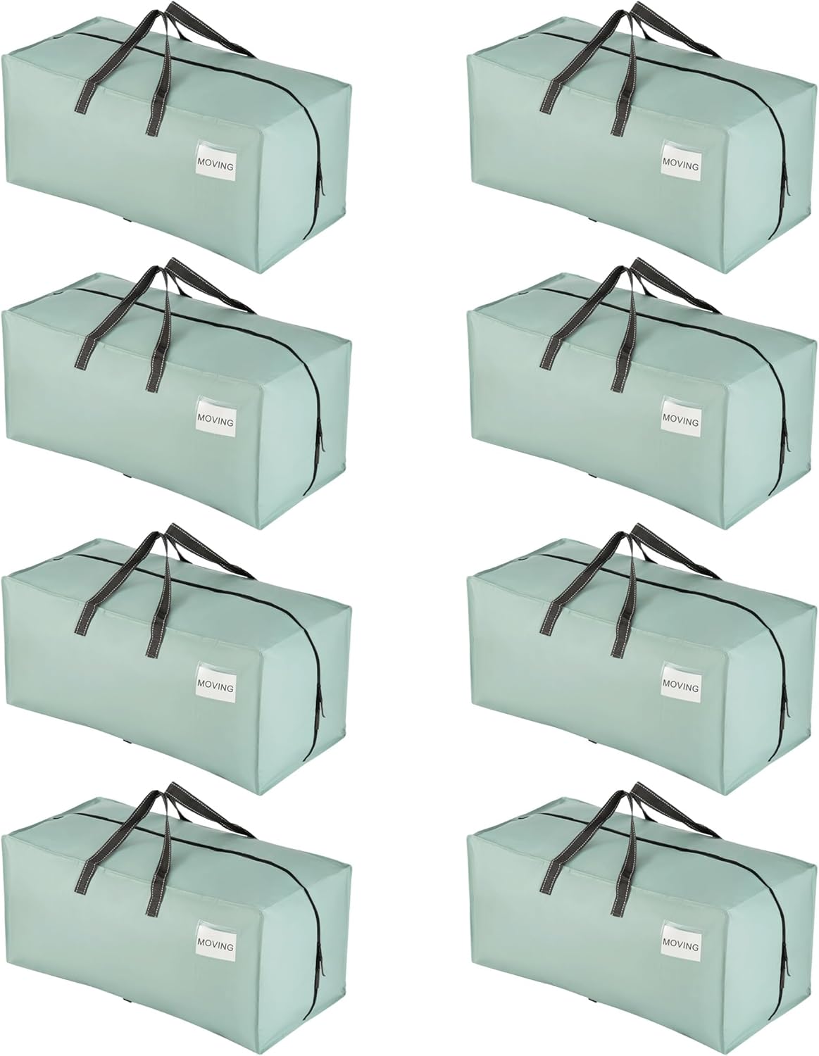 VENO 8 Pack Moving Bags w/Backpack Straps, Heavy Duty, Moving Boxes Alternative, Packing Supplies, Large Storage Totes for Dorm Room Essentials with Zipper for Clothes (Light Green Matte, 8 Pack)