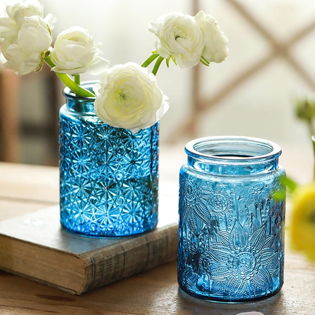 ANSQU Vintage 23.7oz Glass Mason Jar with Solid Wood Lid - Decorative Storage Canister for Tea, Coffee, Cookies, Candy, Bath Salts, Laundry Detergent - Kitchen & Bathroom Organizer (Blue, 1 Pack)