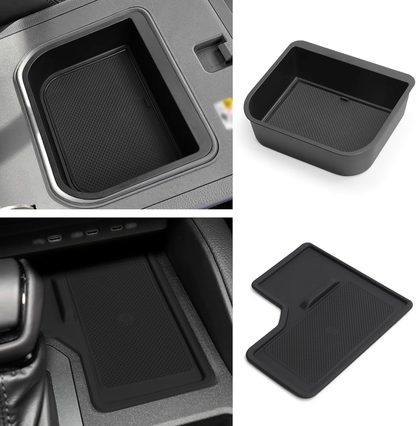 2PCS Fit for 2024 2025 2026 Toyota Land Cruiser Prado 250 Center Console Cool Box Organizer + Wireless Charging Protective Mat Accessories Black (Not Fit 1958 Model)