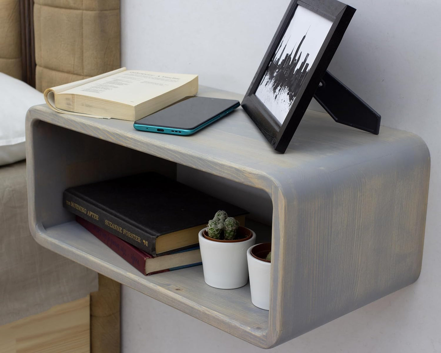 Floating Nightstand Wooden, Bedside Table, Nightstand Shelf, Handmade, Wall Mounted Bedside Shelf, Minimalist and Unique Style (Istanbul)