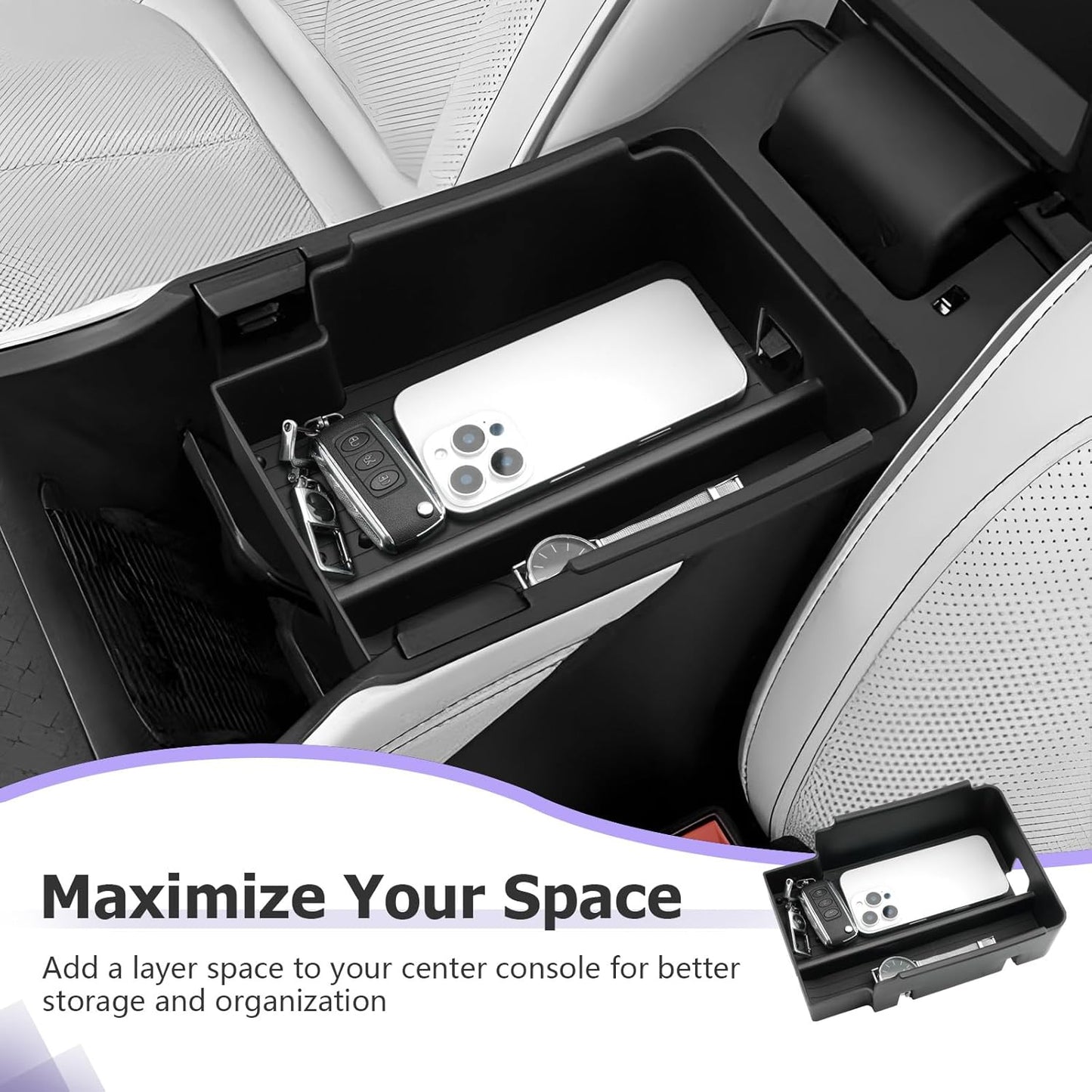 LUWU 2025 Wagoneer S Center Console Organizer for 2025 J eep Wagoneer S Accessories Armrest Console Storage Box Insert Tray ABS Material Black-Trim