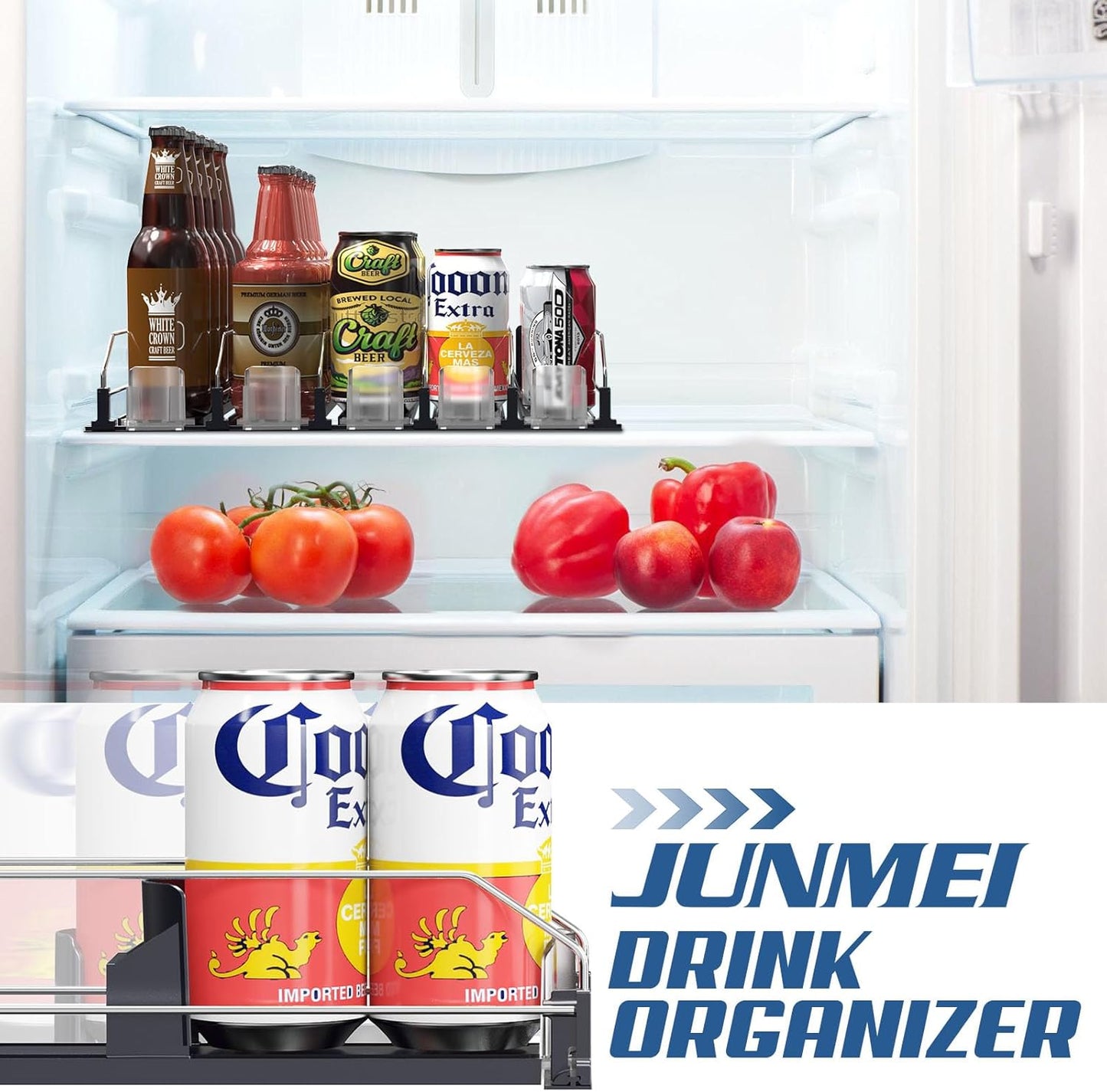 Drink Organizer for Mini Fridge,12oz 16oz 20oz - Soda Can Dispenser for Refrigerator,Width Adjustable,Automatic Pusher Glide (White (Mini 12.2"D), 12.2"D 6ROW, Holds 24 Cans)