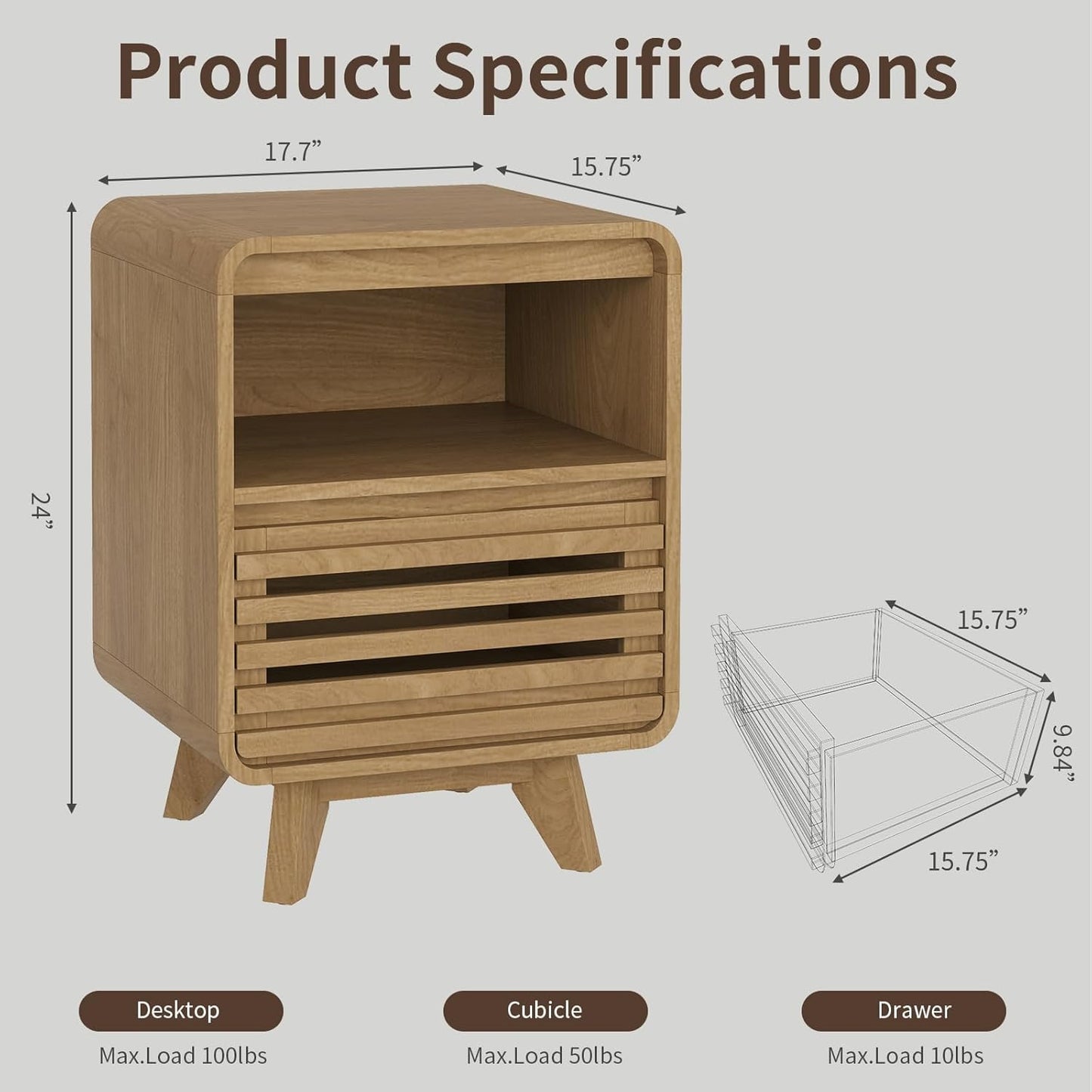 Tall Dresser and Nightstand Sets for Bedroom, 3 Piece Bedroom Set, Fluted 6 Drawer Dresser and Nightstand Set of 2, Wood Chest of Drawers Storage Organizer Cabinet Set, Natural Oak