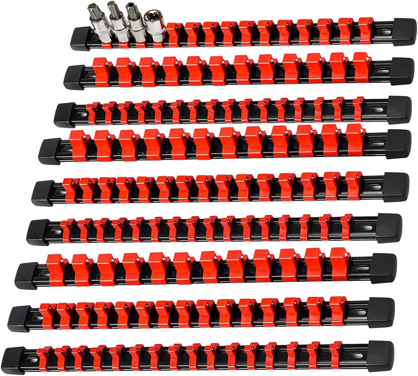AMM 9-Piece Socket Organizer, 1/2, 3/8 & 1/4 inch Drive ABS Socket Holder, Heavy Duty Socket Racks
