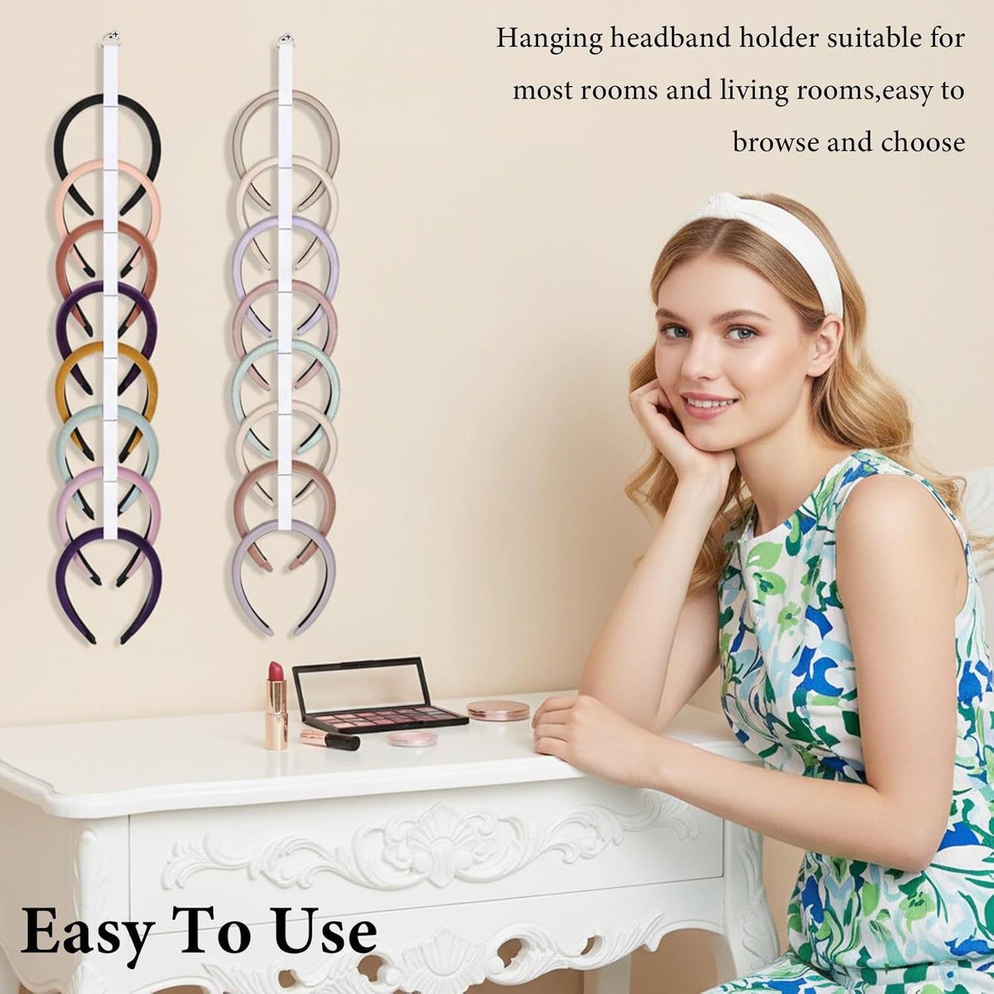 3 Pcs Headband Holder Organizer for Girl Headpiece Hanger Organizer White Hair Hoop Display Hair Accessories Organizers Bedroom College Dorm Decor Vertical Hanging Hairband Storage for Girls Women