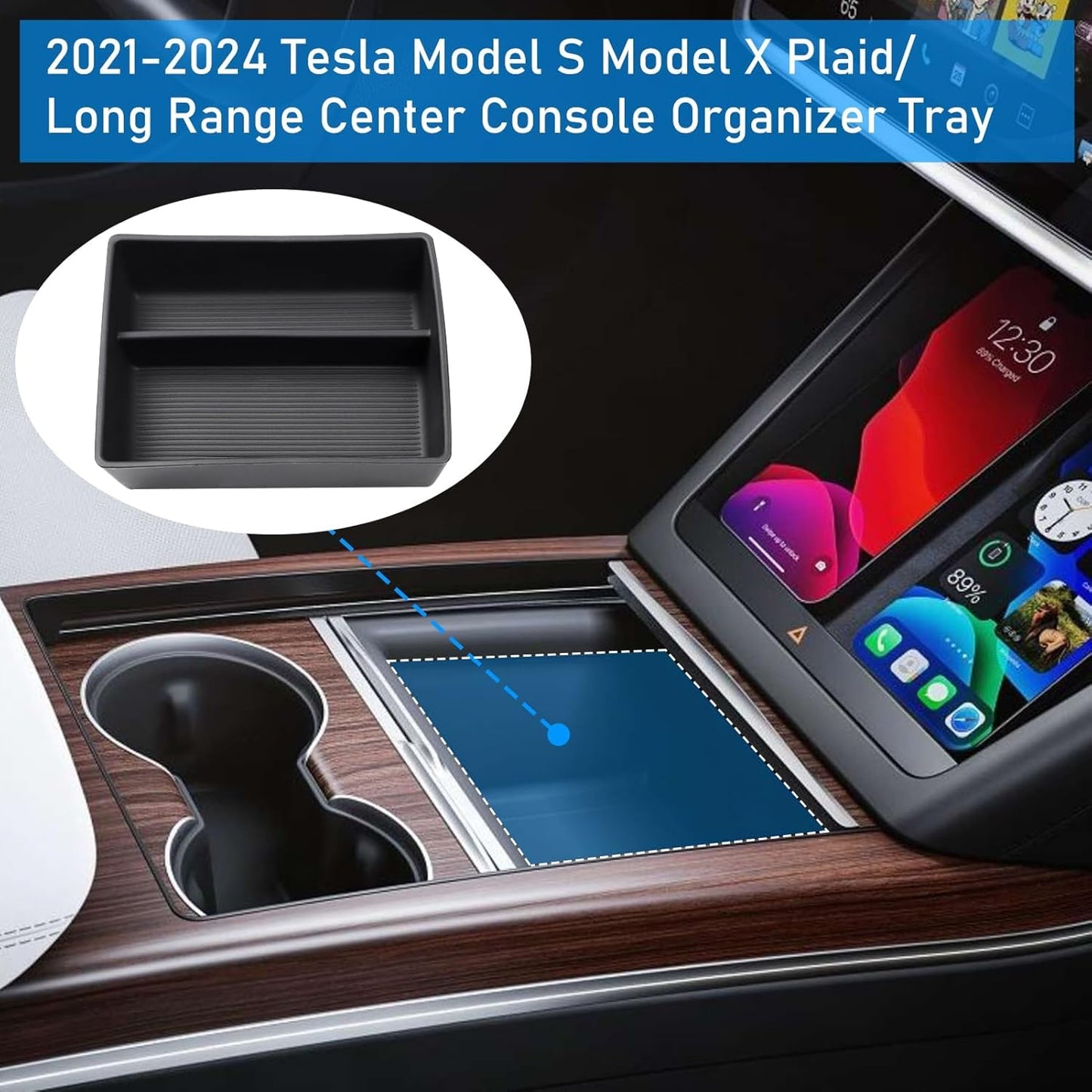 Yumzeco Compatible with 2021-2025 Tesla Model S Model X Center Console Organizer Plaid/Long Range, Armrest Silicone Center Console Storage Box for 2022 2023 2024 2025 Tesla S X Accessories