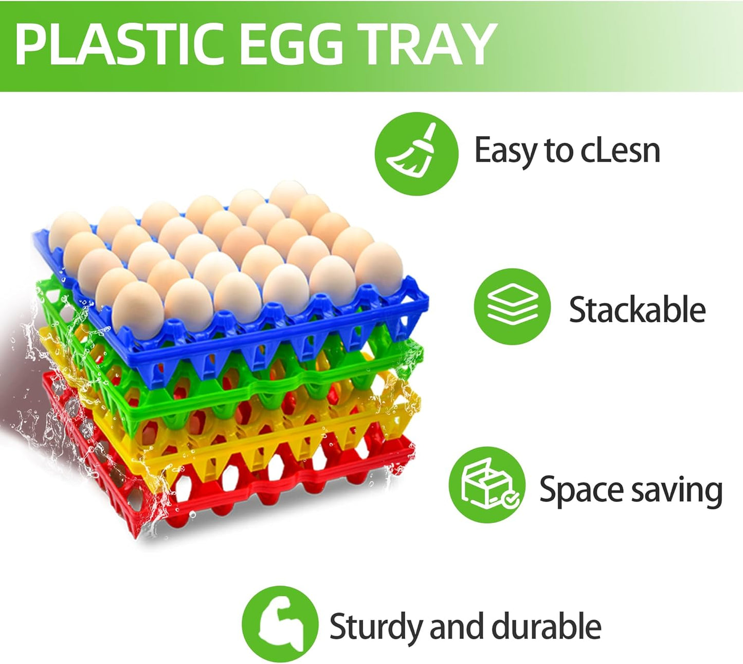 4-Pack Plastic Egg Tray Egg Crate, 30-Egg Flats for Home Chicken Farmers, Stackable & Durable, Great for Storing, Sorting & Shipping, and Reusable (4-Pack Red)