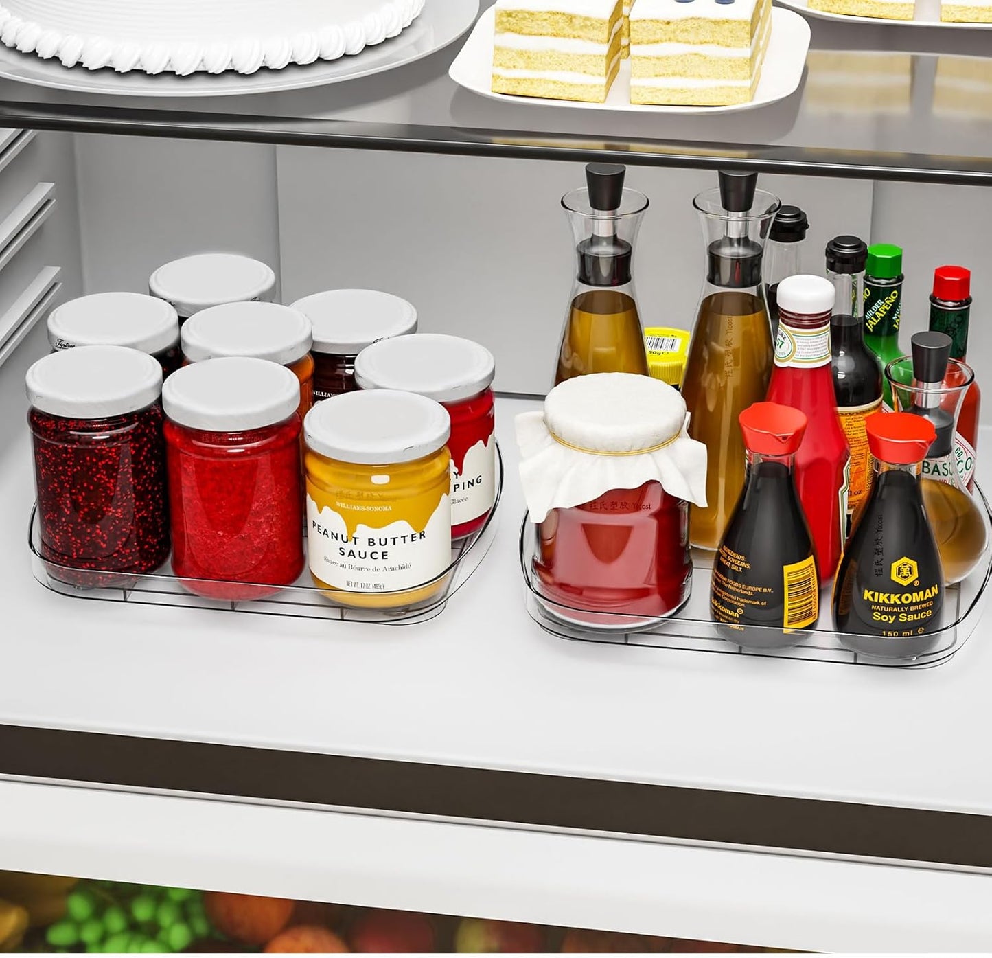 Yieach Clear Refrigerator Lazy Susan Turntable,11.9''x10.2'',Square Fridge Turntable Organizer,Large Rotating Fridge Tray for Kitchen,Countertop,Pantry,Cabinet,Jars and Condiment Organizer,Pack of 1