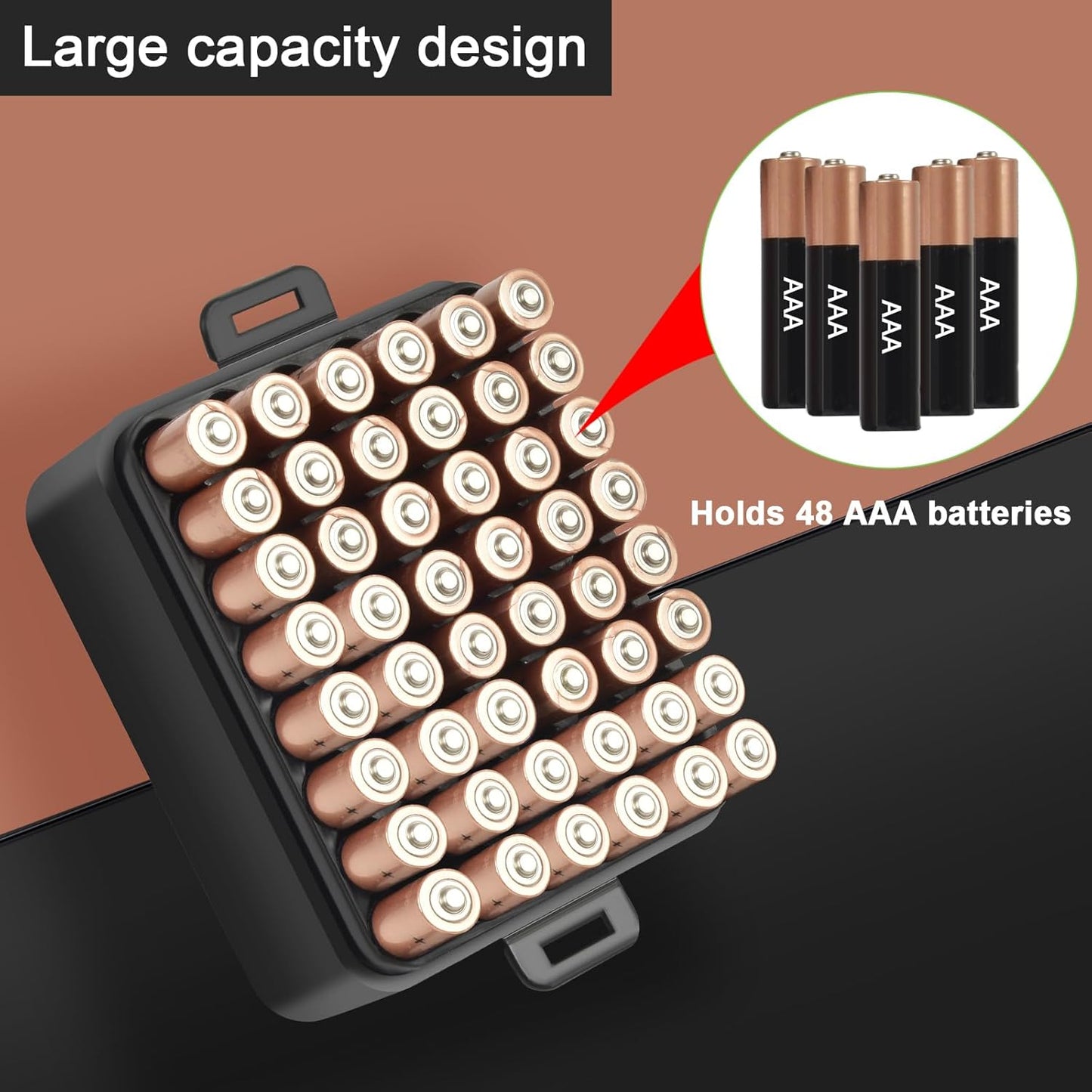 ALCYON Battery Organizer Storage Case, Battery Vault Box Container for 48pcs AAA Batteries, Plastic Clear Protective Battery Holder for Travelling/Home/Office (Black, Small)