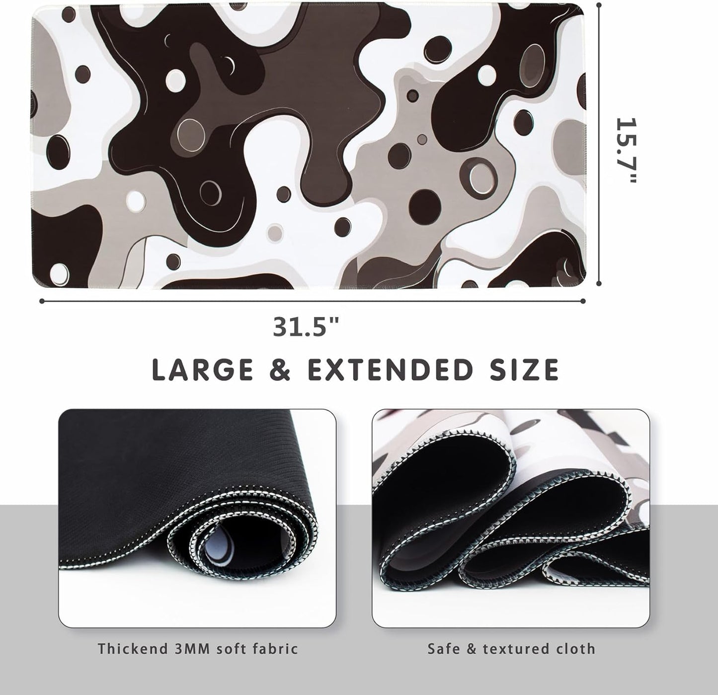 LB Black and White Gaming Mouse Pad Modern Geometric Brown Abstract Large Mouse Pad for Desk Minimalist Extended Desk Pad Non-Slip Rubber Base Computer Mouse Mat for Home Office 15.7L X 31.5W Inch