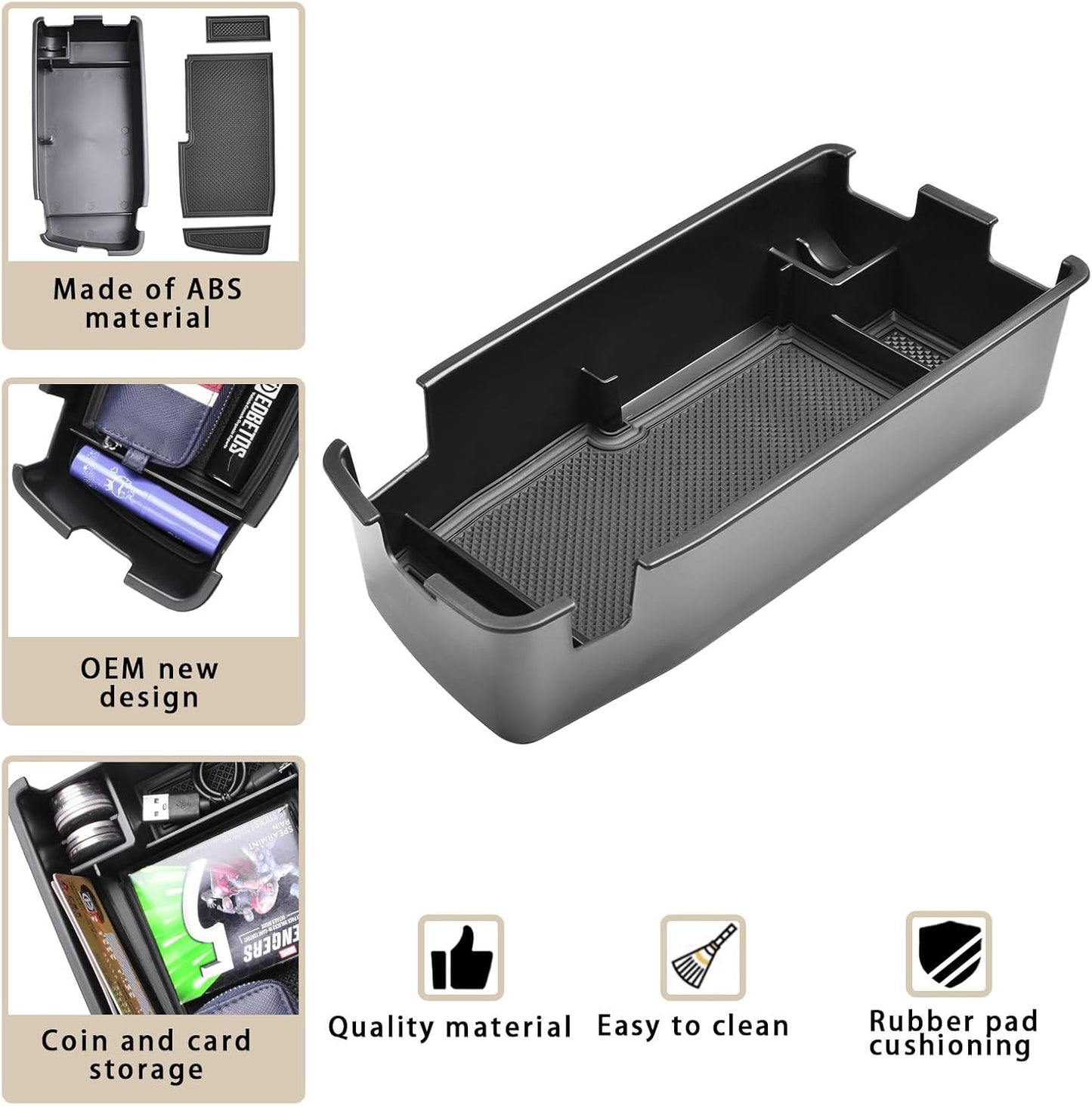 EDBETOS Center Console Organizer Tray Compatible with Chevy Bolt EUV Bolt EV Accessories 2022-2023 Interior Secondary Armrest Storage Glove Box Divider ABS Material, Black Trim