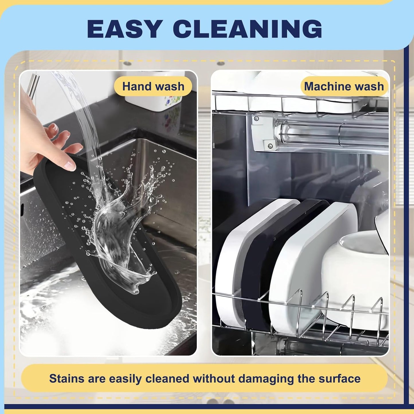 2 Pieces Silicone Shatterproof Bathroom Vanity Tray, 9.8" & 11.8" Oval White Kitchen Counter Tray, Hand Soap Dispenser Tray, Toilet Top Perfume Trays for Dresser Holder Organizer (White)