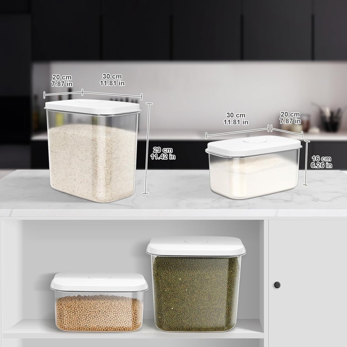 Rice & Flour Storage Container, Cereal Containers Storage, Dry Food Airtight Dispenser BPA Free, Clear Plastic Kitchen and Pantry Organization Bin (White (13Qt-1Pack), 13Qt)