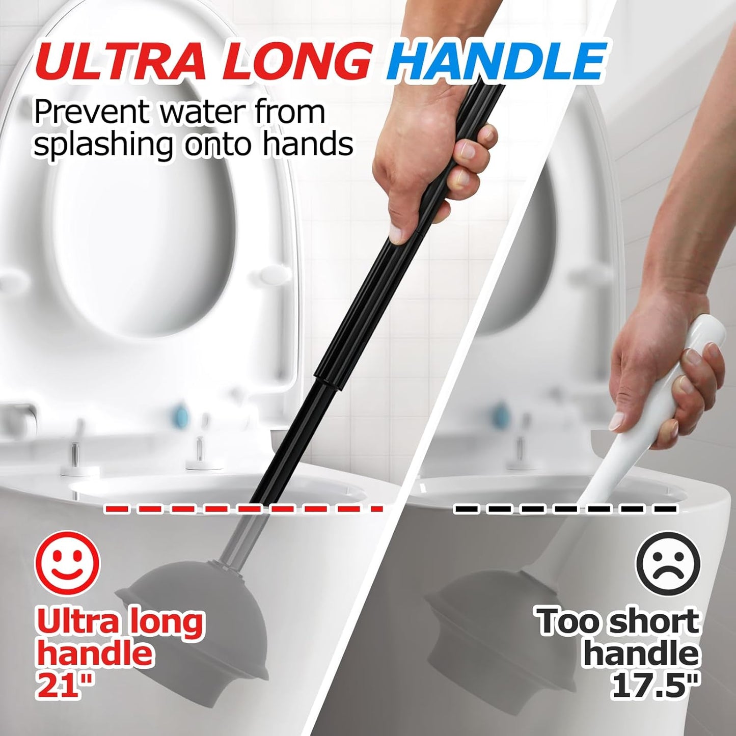 2Pack 2 in 1 Toilet Brush and Plunger Set, Extended Handle Plunger,Toilet Bowl Brush Plunger Set,Bathroom Cleaning Tools,Toilet Brush Plunger Combo,Cleaning Brush,Cleaning Supplies