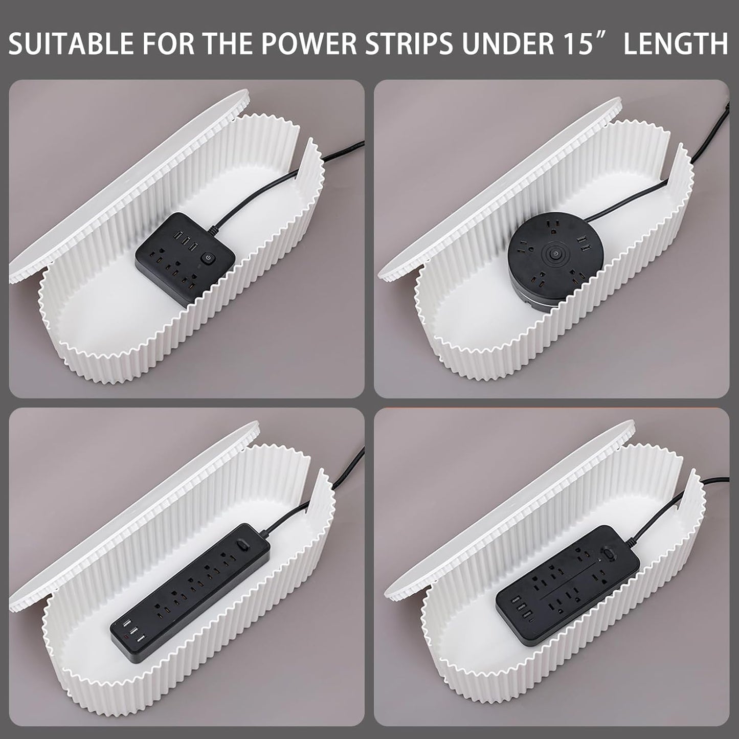 White Cable Management Box, Plastic Cable Box Organizer with Lid for Wire, Power Strip, Surge Protector, Extension Cords Hider Cover Under Home Office Desk and Floor (Large)