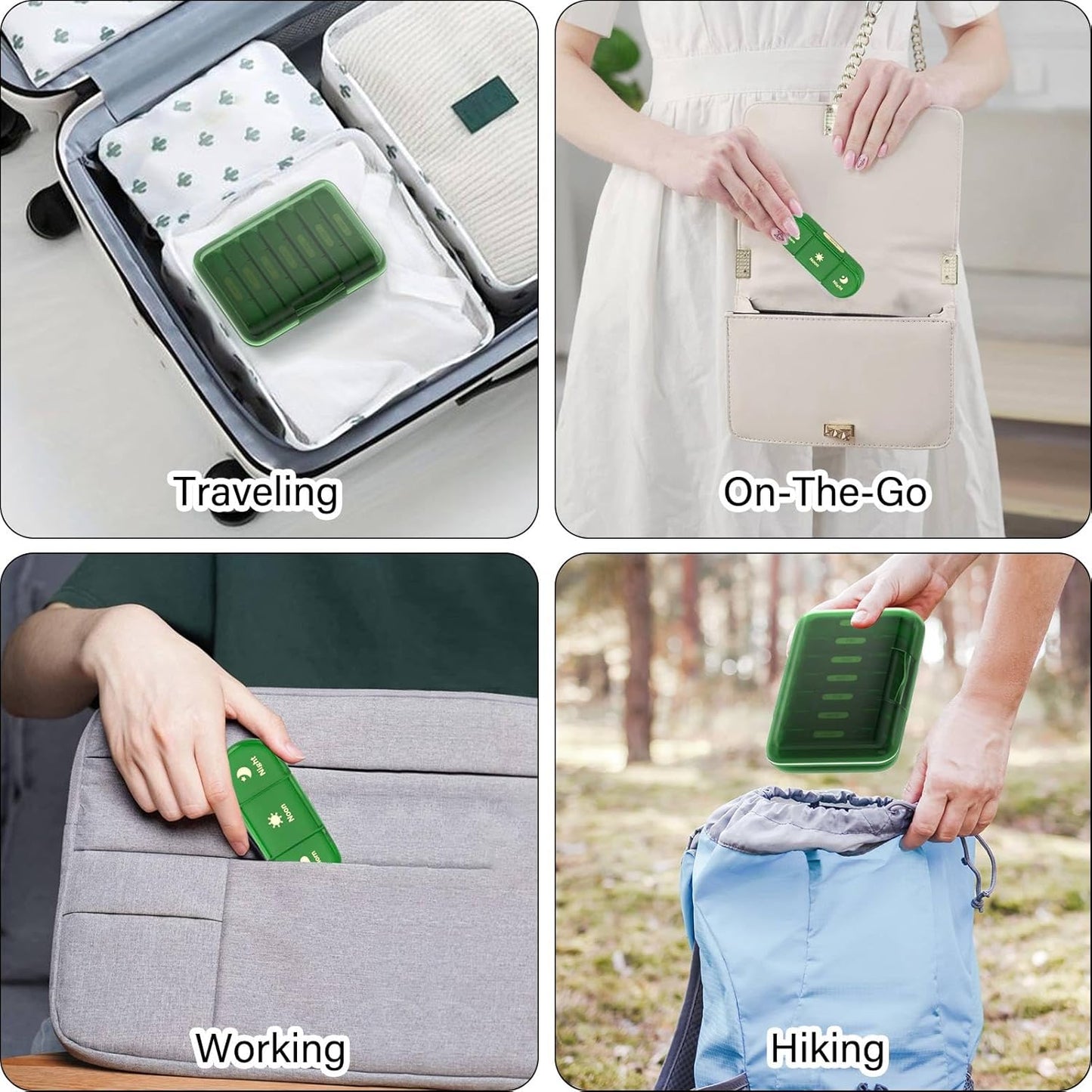 Weekly Pill Organizer 3X a Day, 7 Day Pill Box 3 Times, Portable for Travel Pill Case for Pills/Vitamin/Fish Oil/Medication/Supplements (3x7 Green)