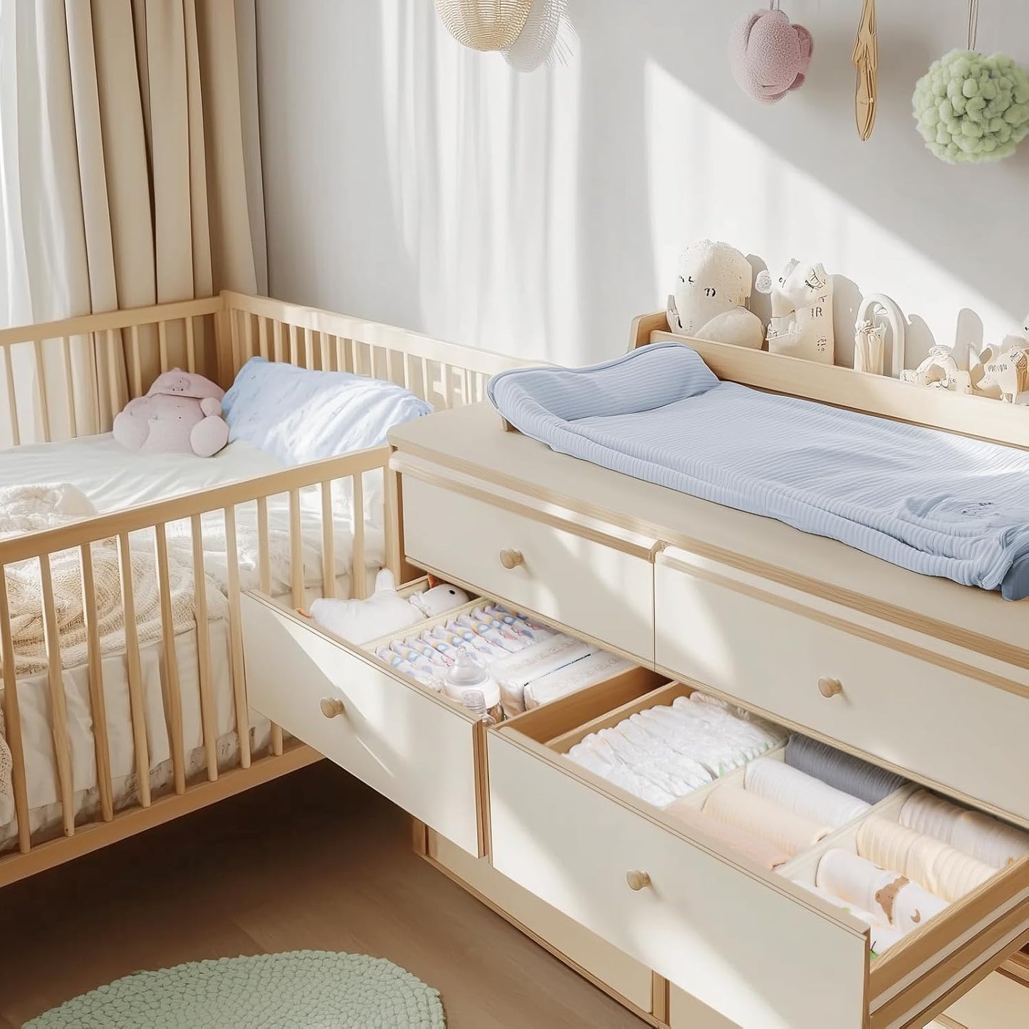 Criusia Drawer Organizer Clothes, 21 Pack Dresser Organizer for Baby Clothes, Underwear, Sock - Foldable Closet Organization and Storage Dividers Bins for Nursery, Bedroom (Beige)