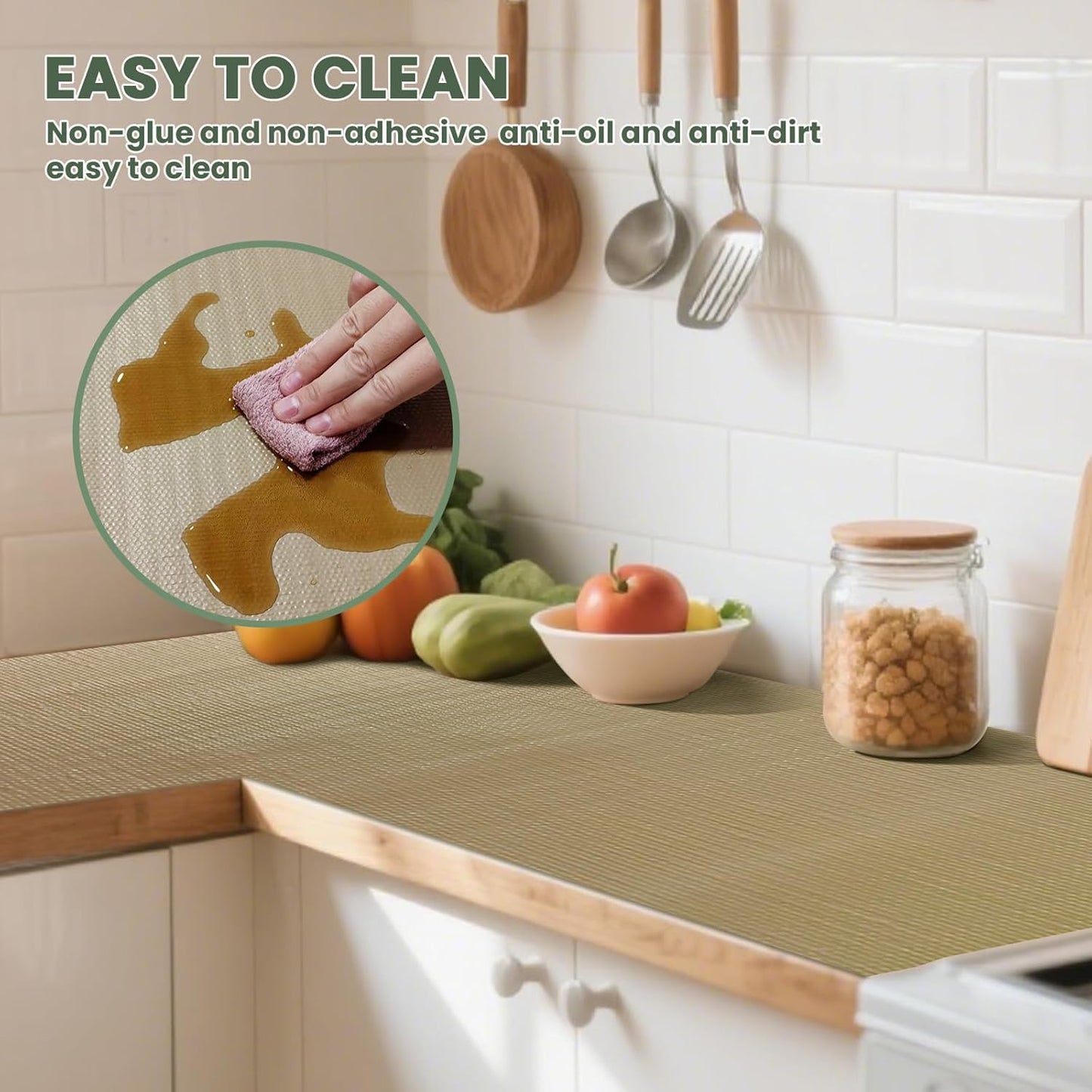 Drawer Liner and Shelf Liner for Kitchen Cabinet Liner Non-Adhesive Non-Slip Shelf Paper, Thick Strong Grip Waterproof Easy to Clean for Shelves, Cupboard, Desks, Khaki, 12 in x 20 FT