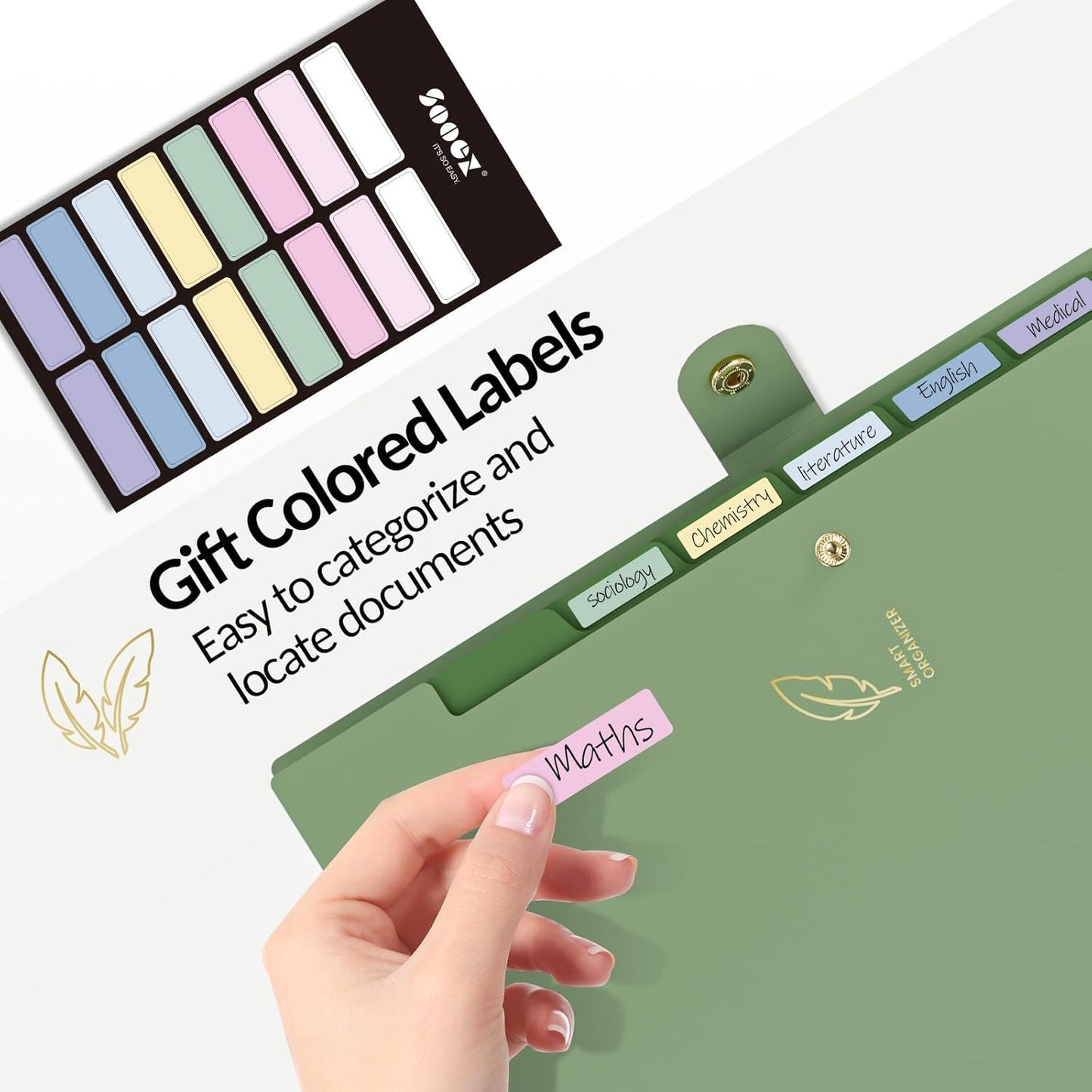 Sooez Aesthetic 8 Pocket Accordion File Organizer, Pastels Expanding File Folder for Important Document with Labels, Portable Receipt Bill Organizer for Office School Supplies, Letter Size Light Grey