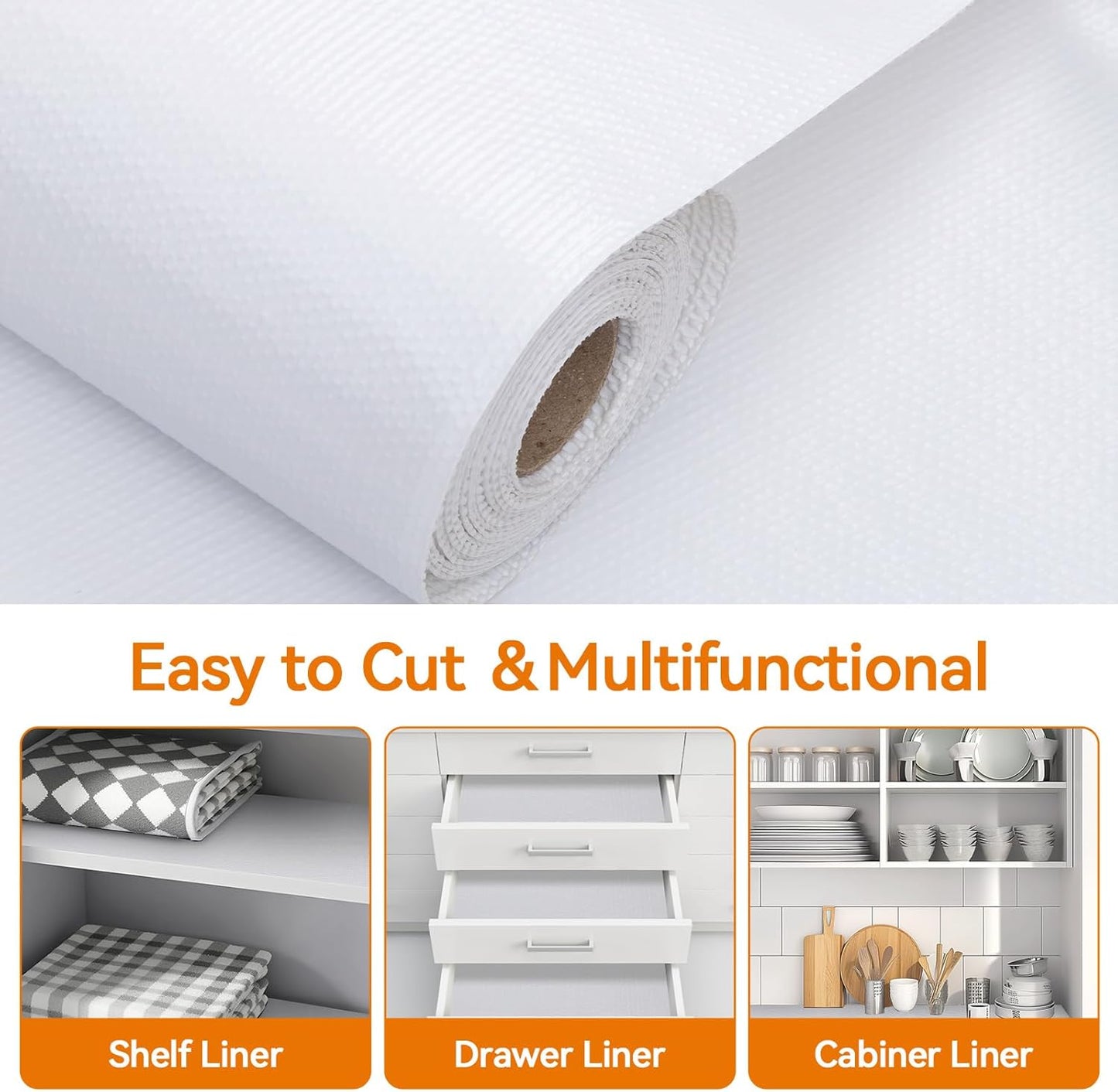 Shelf and Drawer Liner for Kitchen Cabinets Non-Adhesive, Strong Grip Non-Slip Thickened Cabinet Liners for Shelves, Waterproof Mats for Dresser Cupboard, White, 17 in x 10 Feet