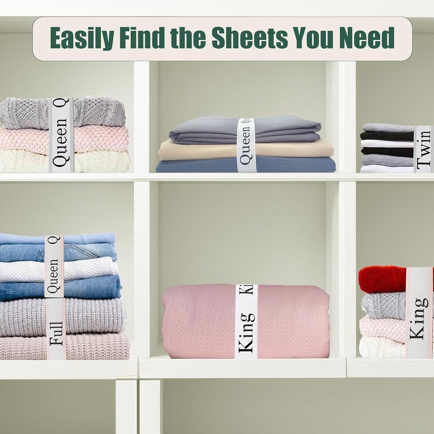 20 Pieces Bed Sheet Organizer Bands, Sheet Organizers and Storage Label Bands, Sheet Label for Bedding, Sheets Organizer for Closet,Sheet Keepers Linen Labels Bedding Bands (Grey, Mix 20Pcs)