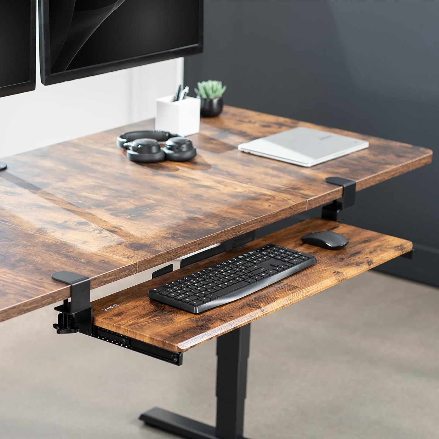 VIVO Extra Long Clamp-on Computer Keyboard and Mouse Under Desk Slider Tray, 34 x 11 inch Pull Out Platform Drawer, Rustic Vintage Brown, MOUNT-KB15EN