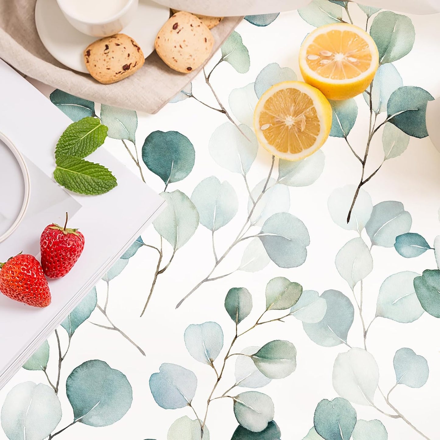 HAOKHOME Shelf Liner and Cabinet Liner Boho Leaf, Self-Adhesive Drawer Liners, Peel and Stick Contact Paper for Kitchen Cabinets and Cupboard, Bathroom Drawers, Green/White 17.3in x 6.5ft