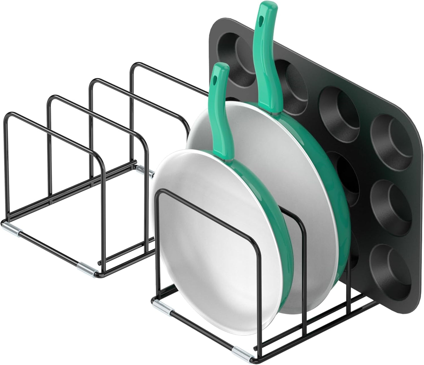 Kitchen Cabinet Organizer, 2PCS Steel Cookware Holder, Divided Holder with 3 Slots for Skillets Baking Tray and Chopping Board Rack - Pan Holder Storage (2.2 Inch Width Slots)