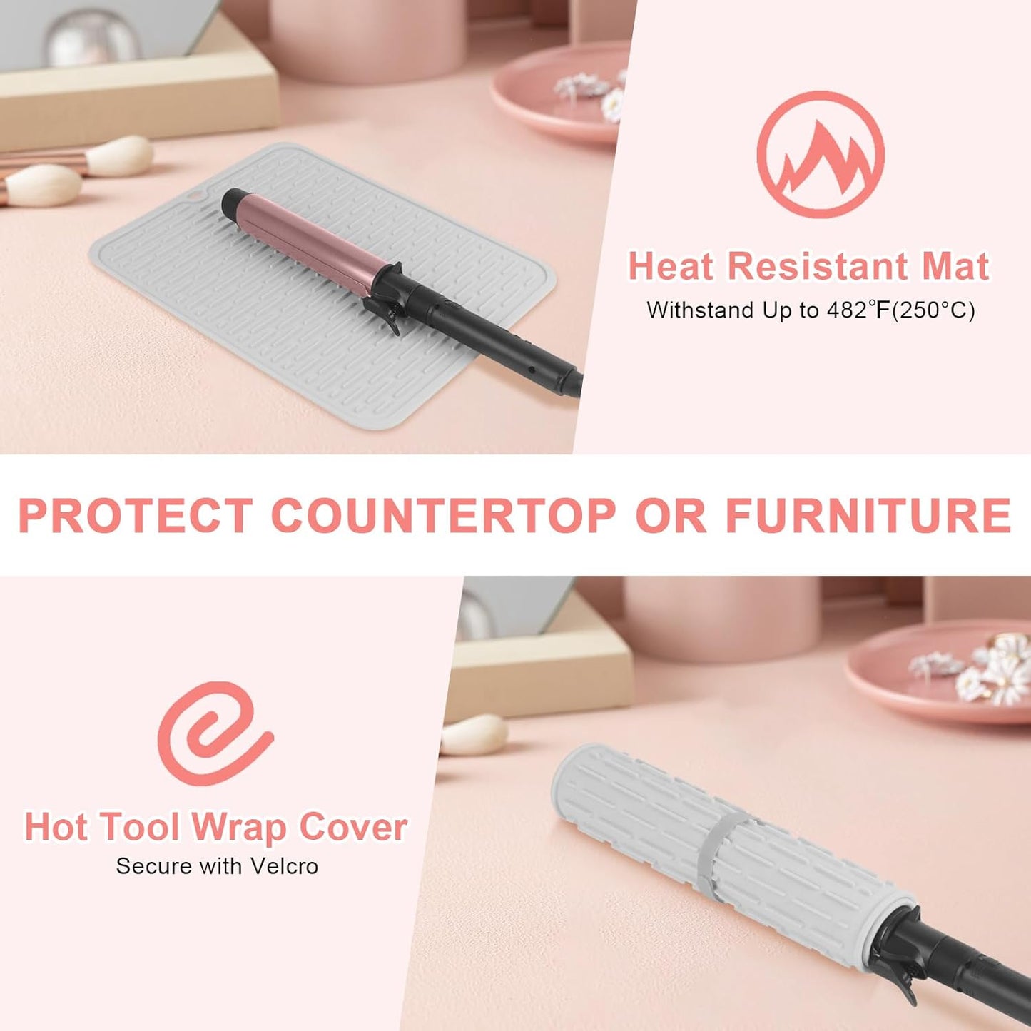 AMIJEAL Oversize Silicone Heat Resistant Mat for Hair Tools, Curling Iron Mat, Hot Tools Holder, Portable Flat Iron Hair Straightener Pad Cover for Travel Vanity Salon(14.2" x 11.0")