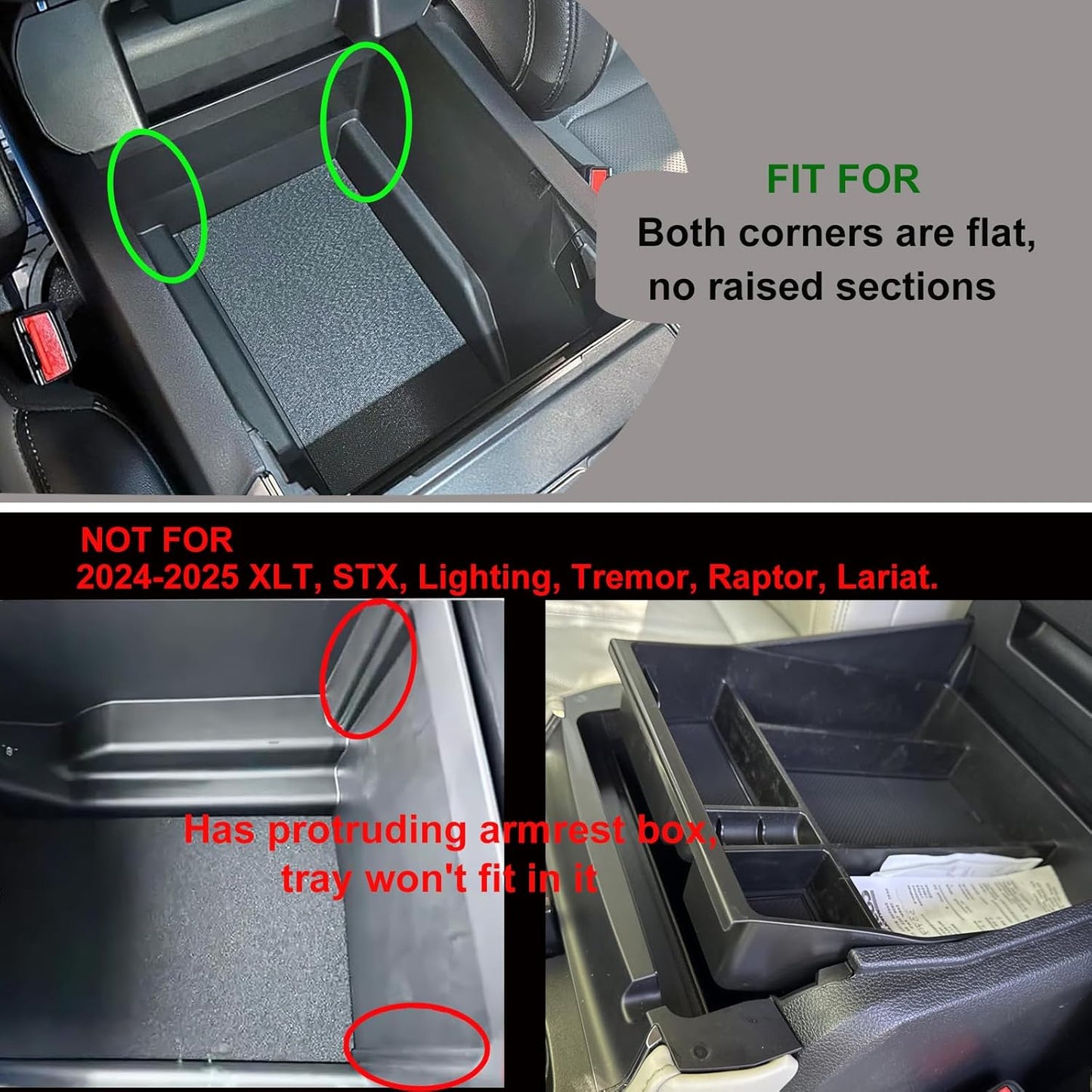 Center Console Organizer Compatible with 2021 2022 2023 2024 Ford F150 Interior Accessories, Armrest Box Insert Storage Tray (Full Console w/Bucket Seats ONLY)-Red Trim