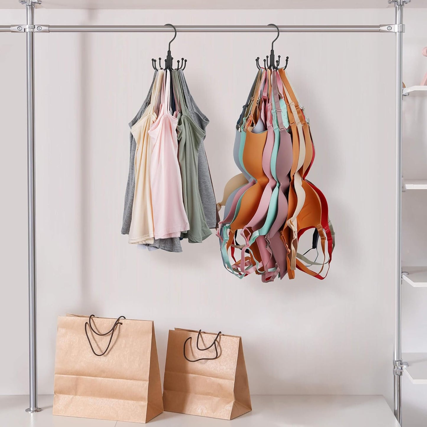 ZEDODIER Tank Top Hanger, Rotatable Bra Organzier for Closet, Max 24 Storage Capacity Sport Bras Holder, Metal Space Saving Closet Organizers and Storage, Black