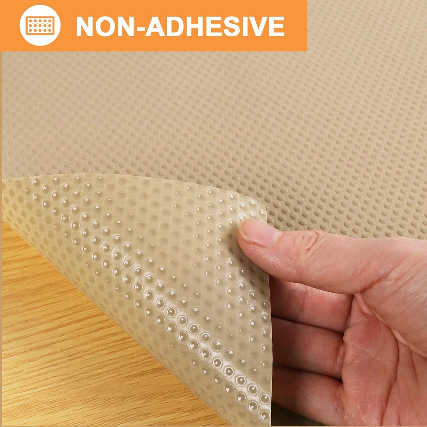Shelf Liners for Kitchen Cabinets Waterproof - 10 Inch Wide x 396 inch Khaki Non-Adhesive Drawer Liner - Easy to Clean Pantry Cupboard Mat