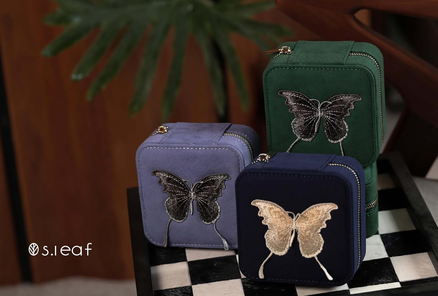 S.Leaf Travel Jewelry Organizer Boxes for Women Small Portable Necklace Earrings Bracelet Rings Travel Case Best Friend Birthday Gifts for Women Trendy (Butterfly_Lavender_Gold)