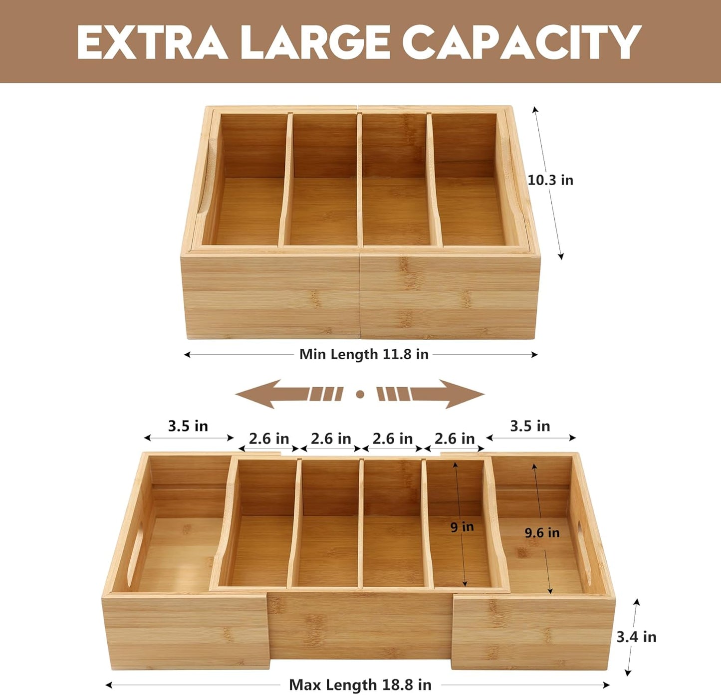 Expandable Food Container Lid Organizers Inside Cabinet, Bamboo Lids Organizer with 3 Adjustable Dividers Groove Design, Food Storage Plastic Lid Holder for Kitchen Storage, Organization