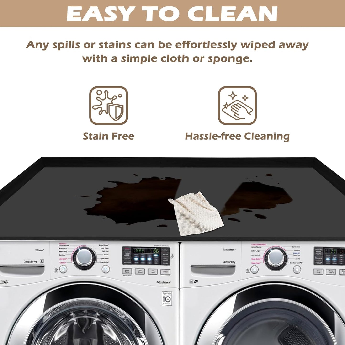 Royxen Washer Dryer Countertop with Solid Wood Core,54“W x 27.5D Laundry Countertop with Edge Rails,Washer and Dryer Topper for Laundry Room Organization(Black)