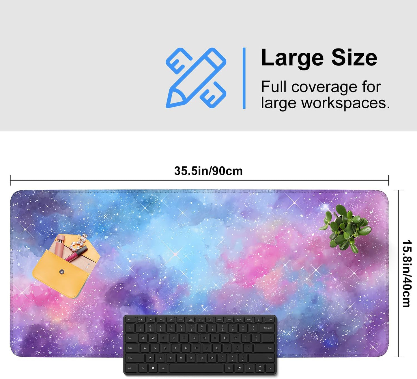 Galaxy Mouse Pad Large, Extended Gaming Desk Mat – 335.43 x 15.75 in – Watercolor Nebula Starry Sky Design, Stitched Edges, Non-Slip Base, Keyboard and Mouse Pad for Office & Home