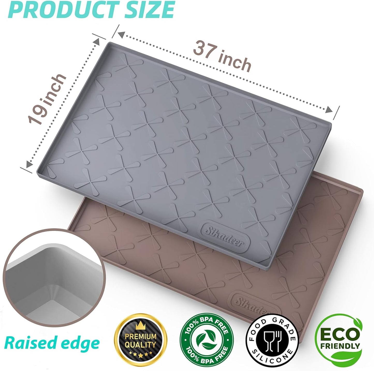 SIKADEER 37" x 19" Under Sink Mat Waterproof, Silicone Mat Kitchen Drawer Shelf and Cabinet Liner, Sink Protector for Kitchen Organizers and Storage, Boot Tray Pet Food Mats