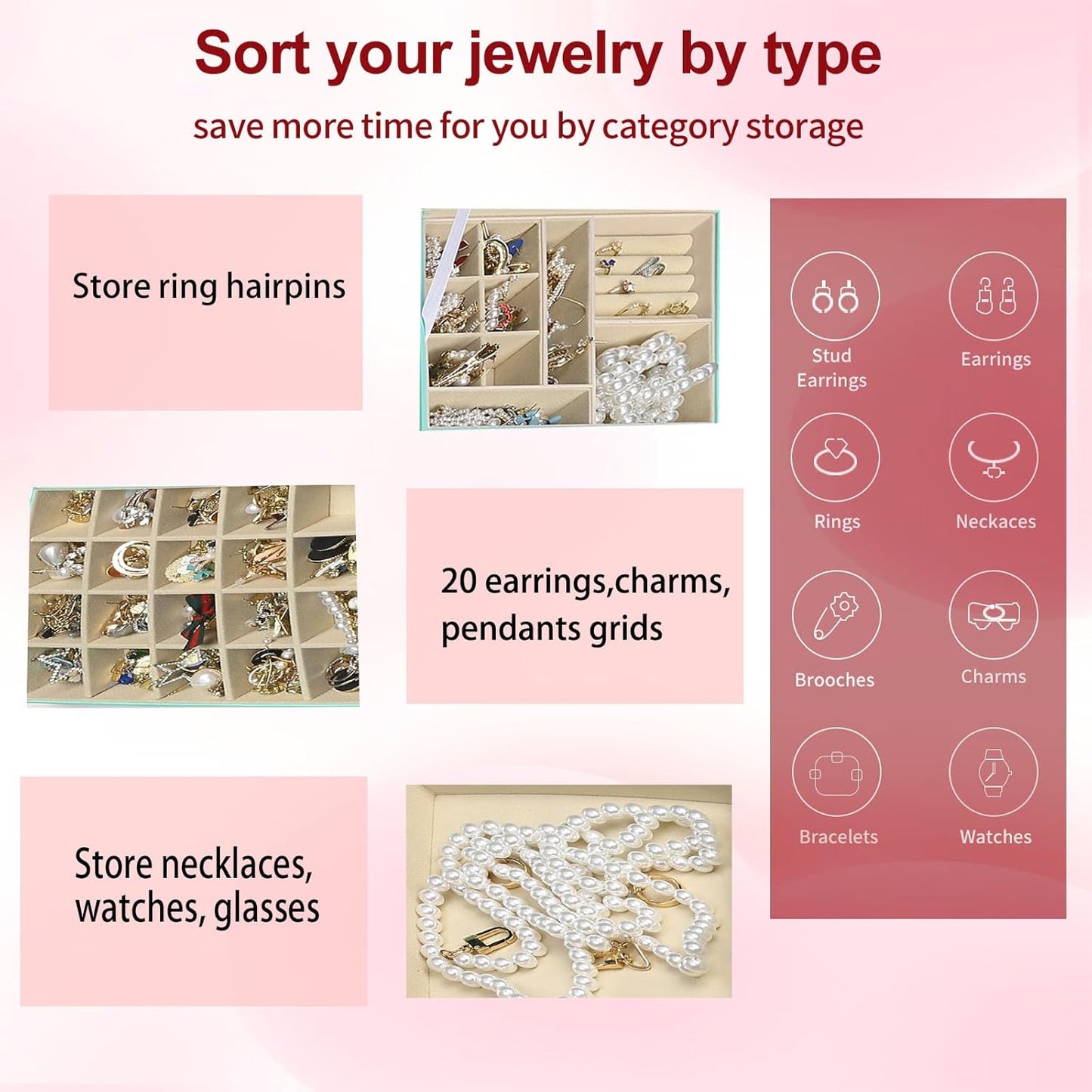 BOOVO Clear Lid Jewelry Box,3 Layers Jewelry Organizer Large Multi-Functional Jewelry Storage Box with 2 Drawers,Jewelry Display Case of Rings Earrings Necklace Bracelets for Women Girls (Turquoise)