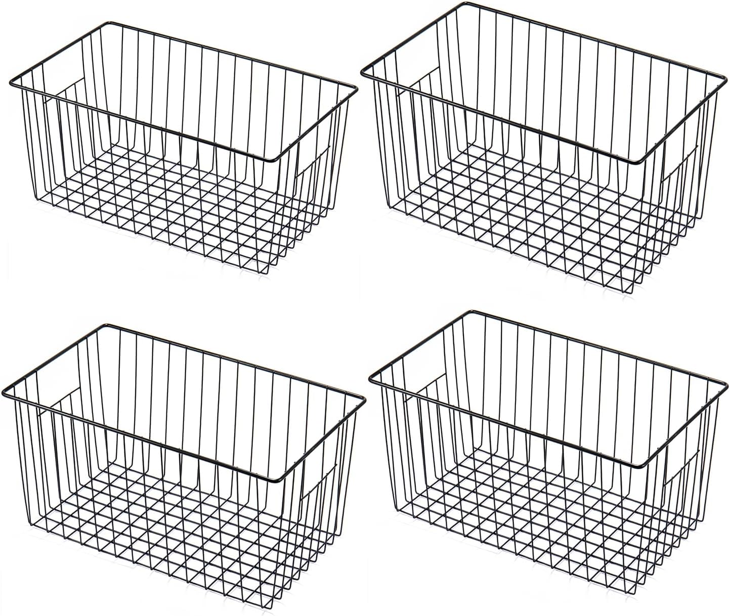 4 Pack Freezer Organizer Bins - Stand up Freezer Organizers for 16 Cu.Ft Upright Freezer, Easily Get Food Improve Air Circulation, Wire Storage Baskets, Black