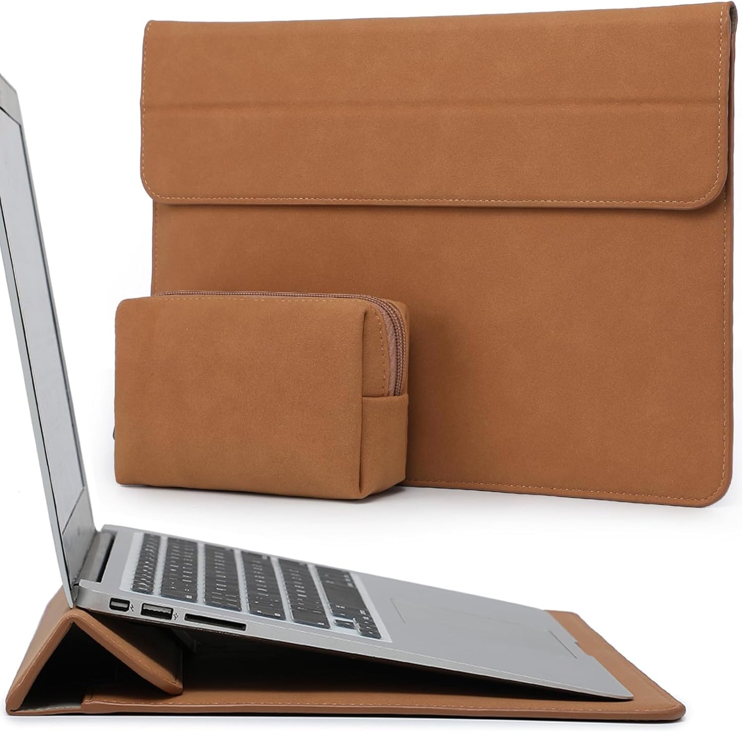 HYZUO 15-16 Inch Laptop Sleeve Case with Stand Feature for MacBook Pro 16 M4/M3/M2/M1 Pro/Max 2025-2019, XPS 15, MacBook Pro 15 2015-2012, Samsung Galaxy Book Flex/Pro 15, Brown